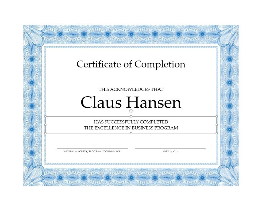 Free Certificate of Completion Template 28