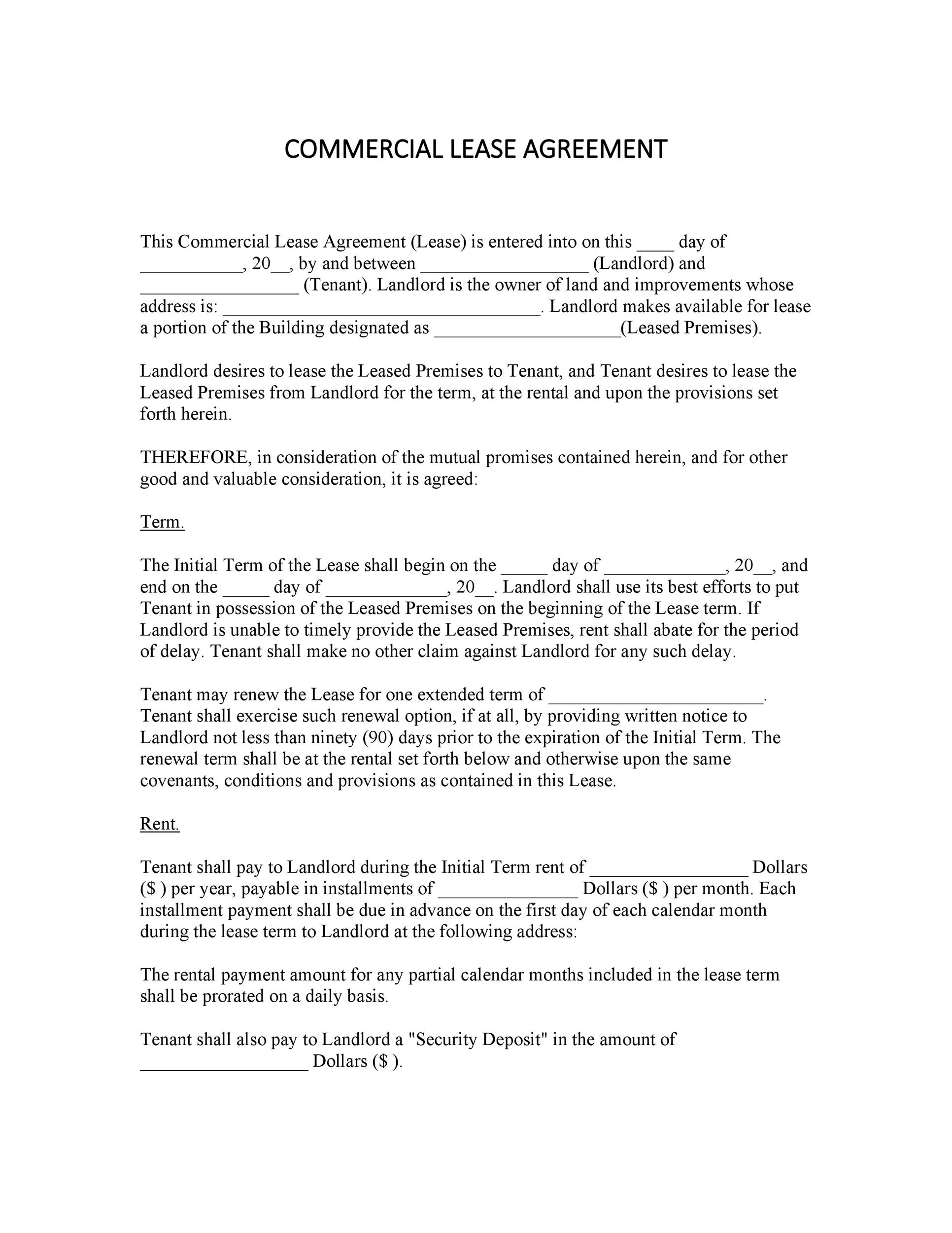 Commercial Kitchen Rental Agreement Template