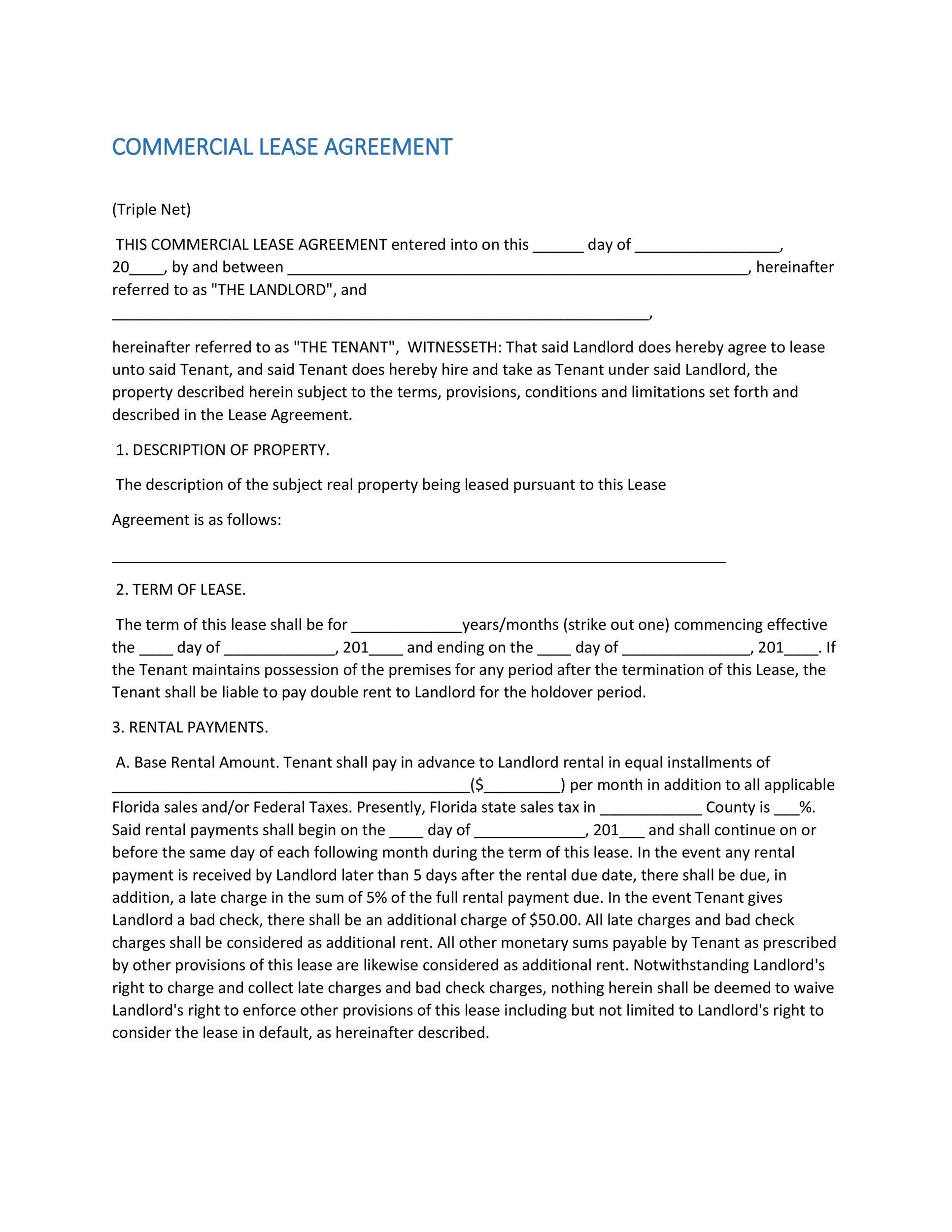 Free Printable Commercial Lease Agreement Template