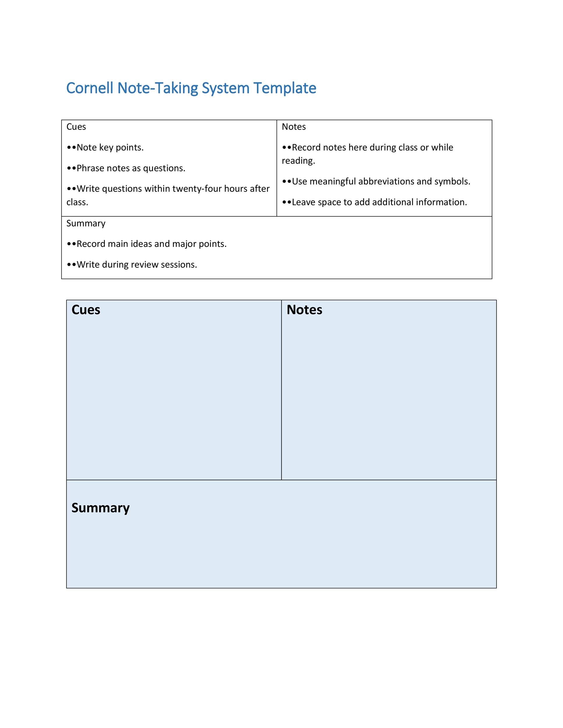 Cornell Note Template Word