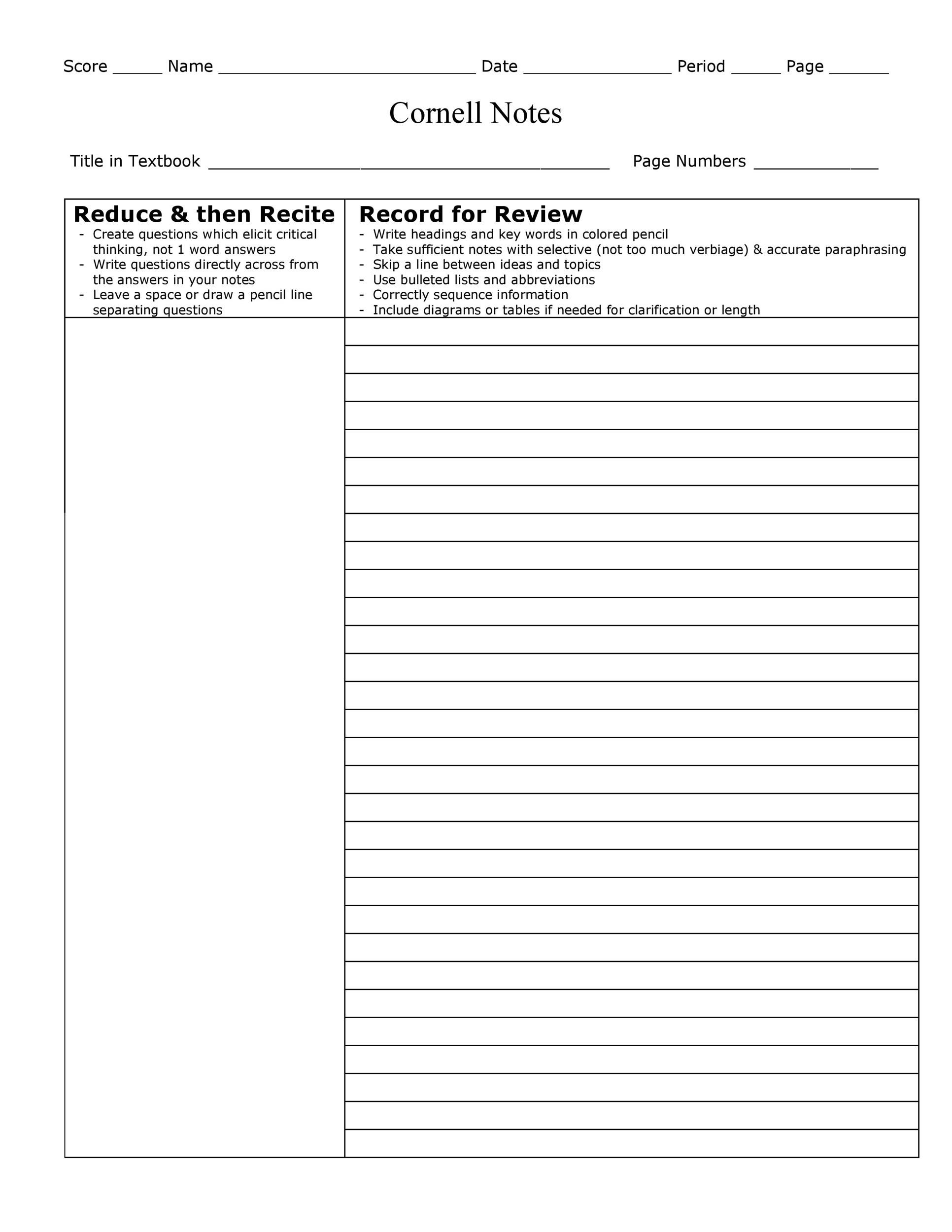 Cornell Note Template Printable from templatelab.com