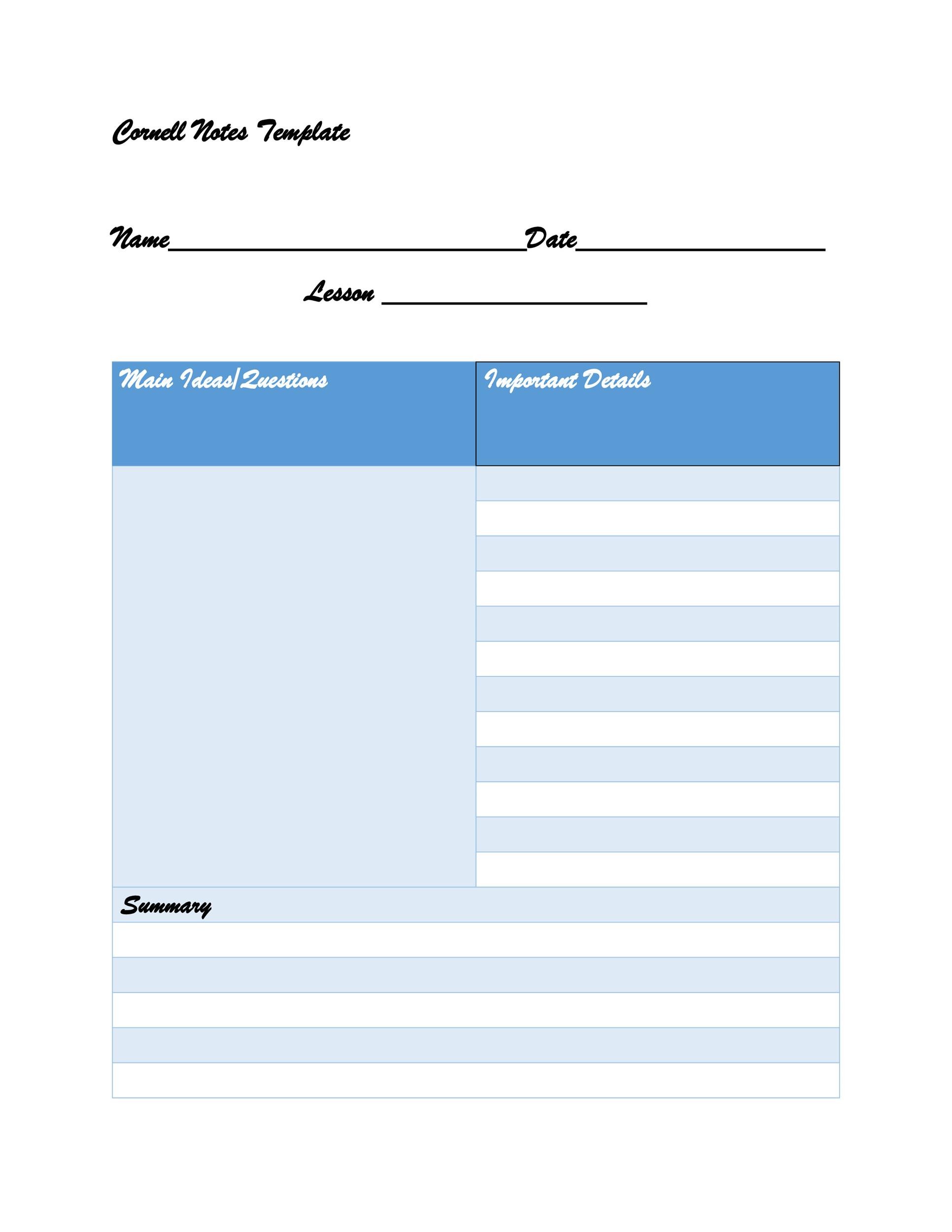 Free Cornell Notes Template 34
