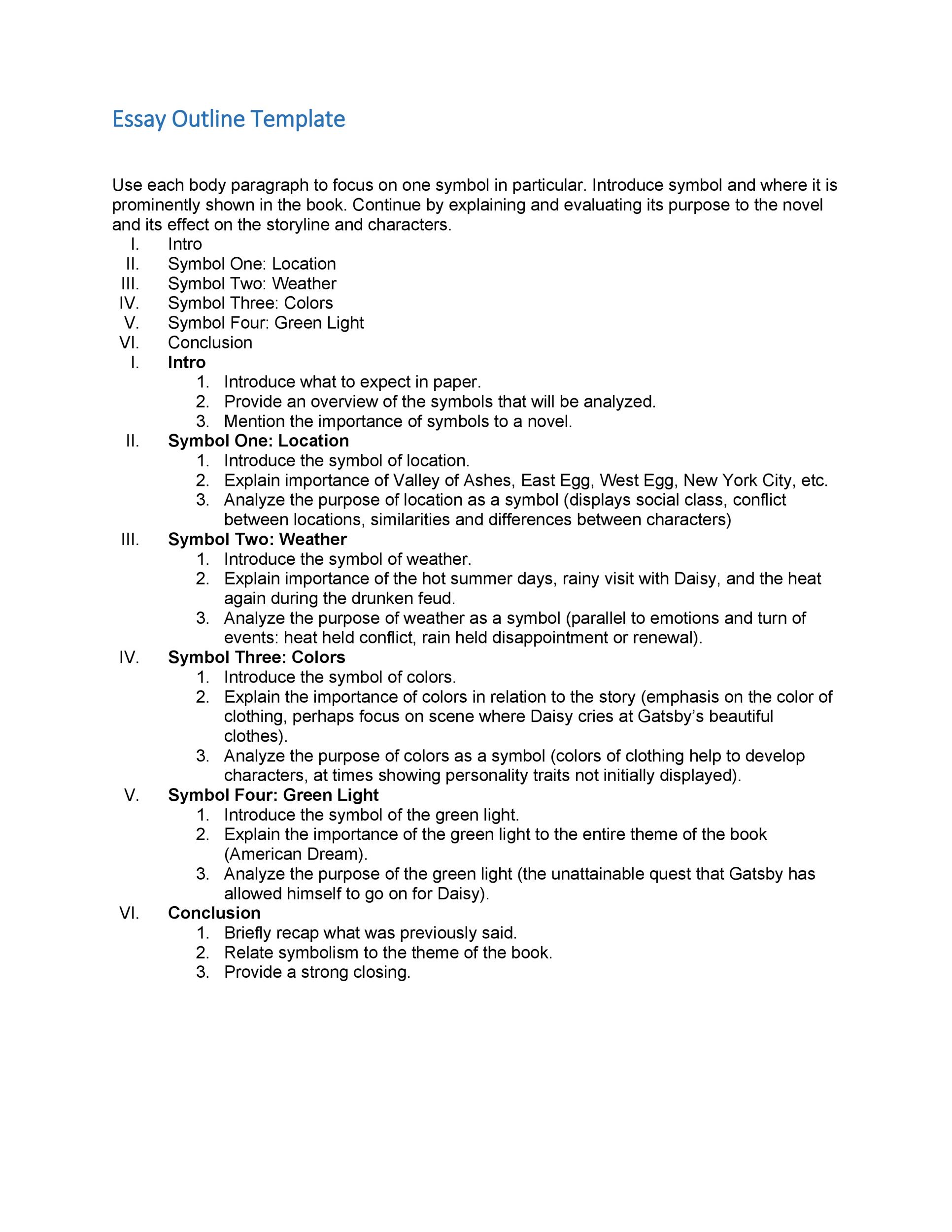 Narrative Essay Outline Format