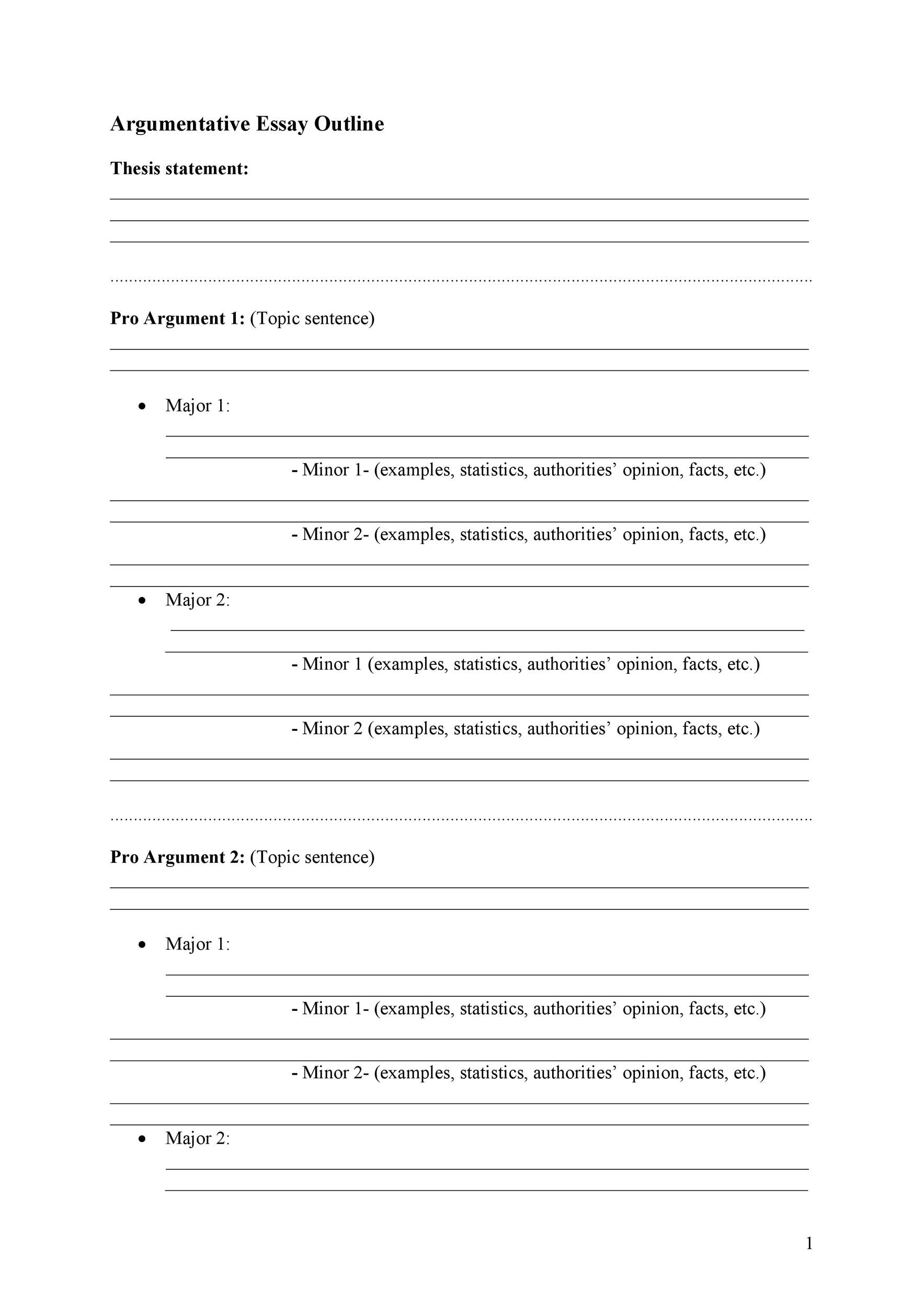 template for argumentative essay outline