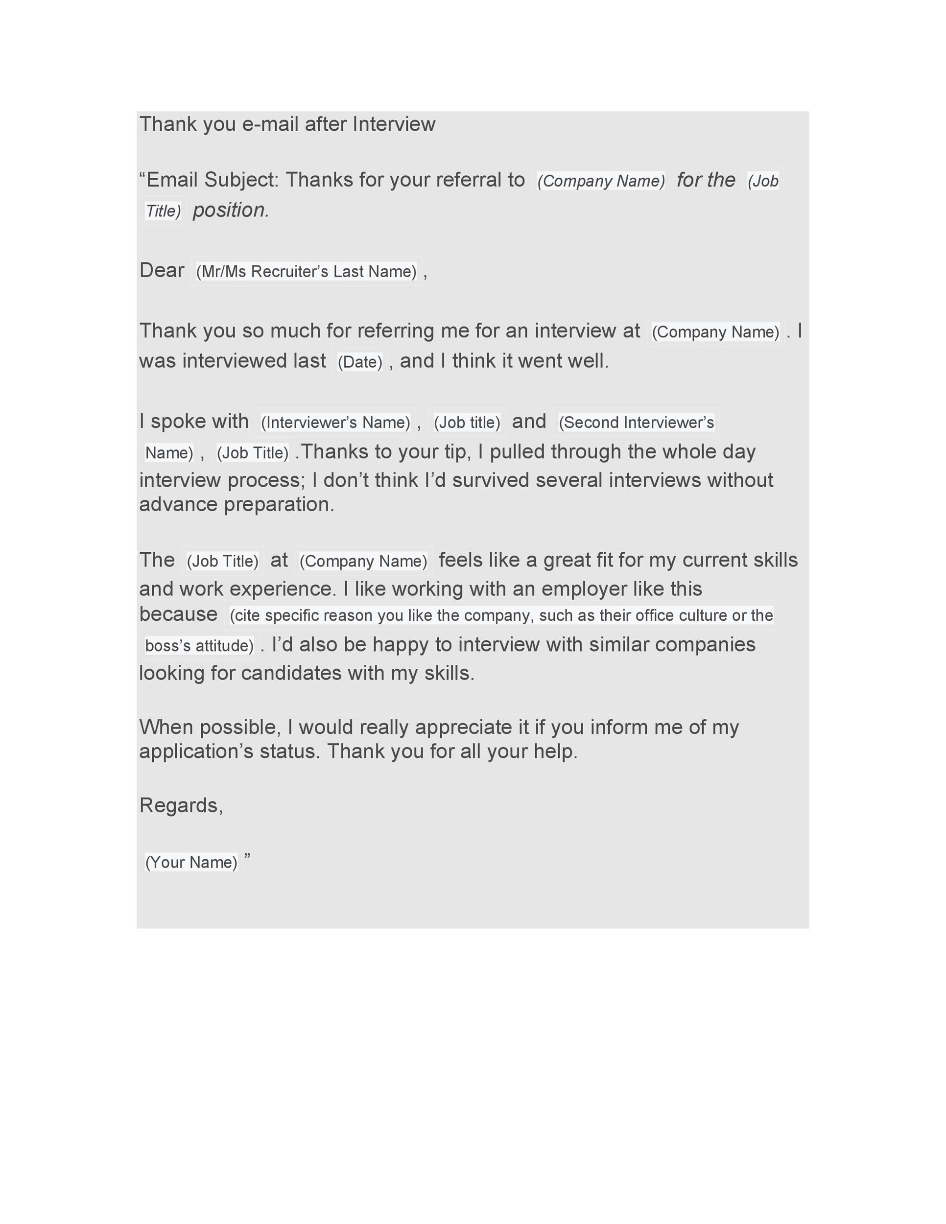 Free Thank you e-mail after Interview Template 18