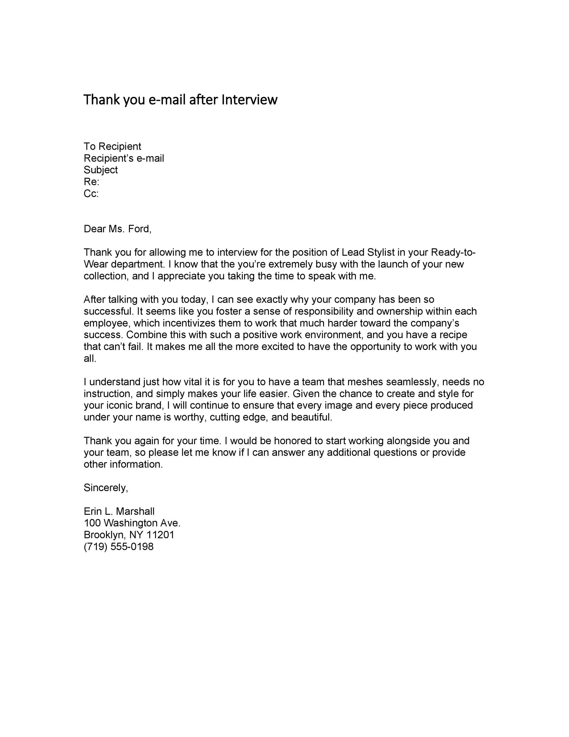 Thank You Letter After Interview Template from templatelab.com