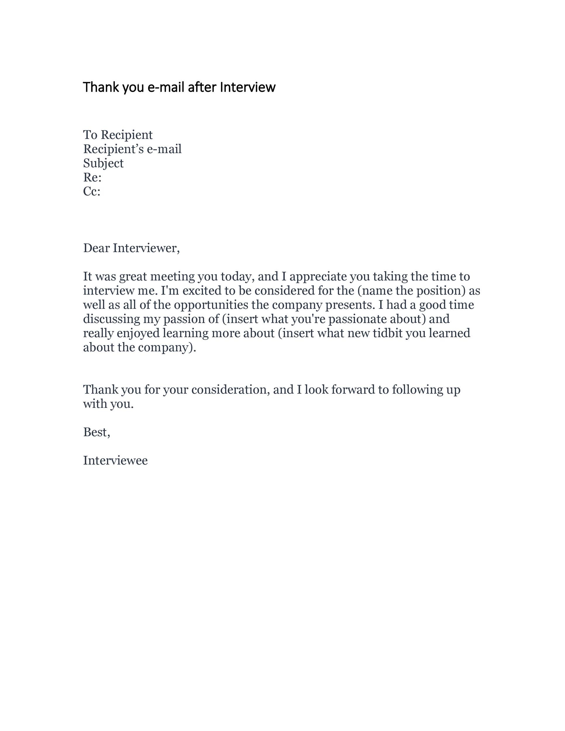 Free Thank you e-mail after Interview Template 32