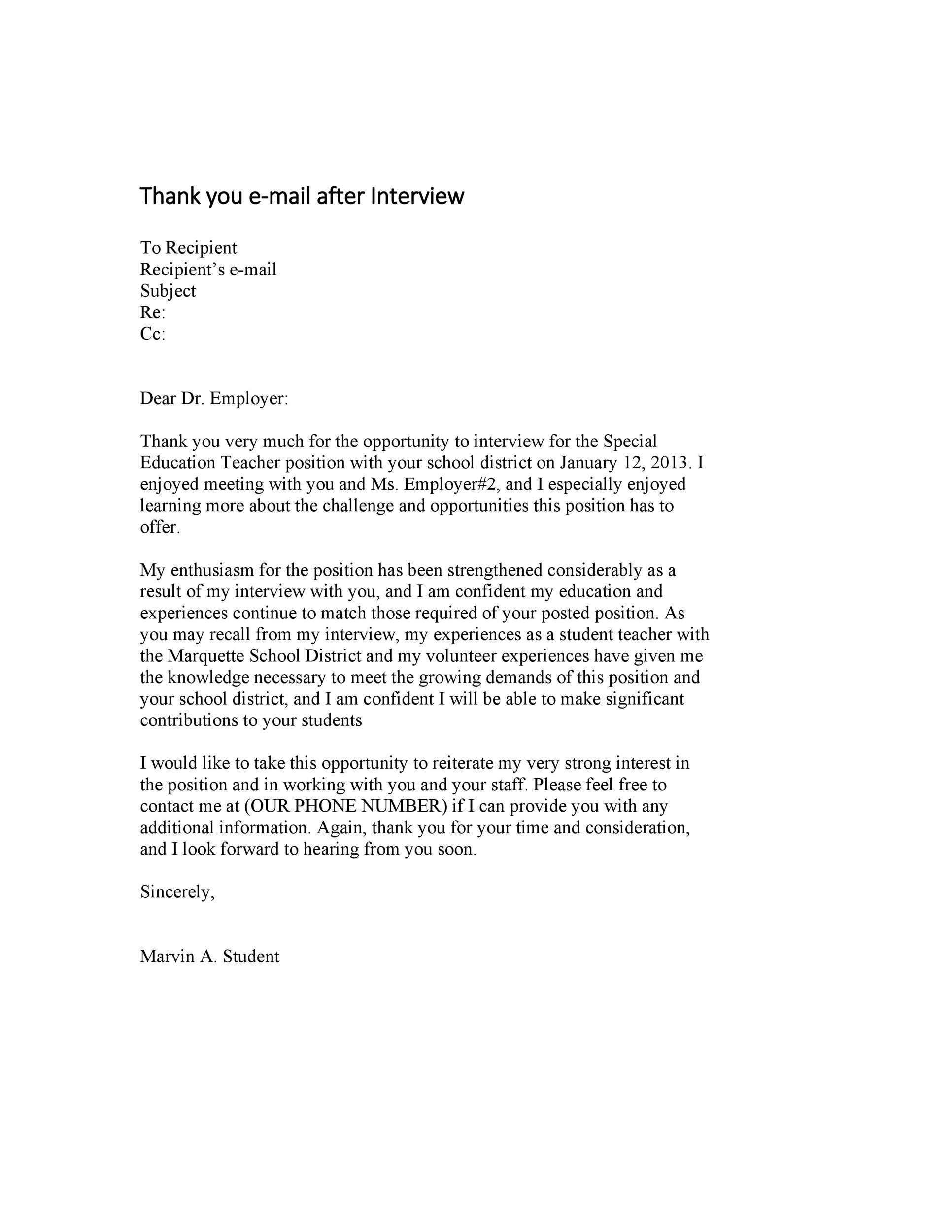 Free Thank you e-mail after Interview Template 34