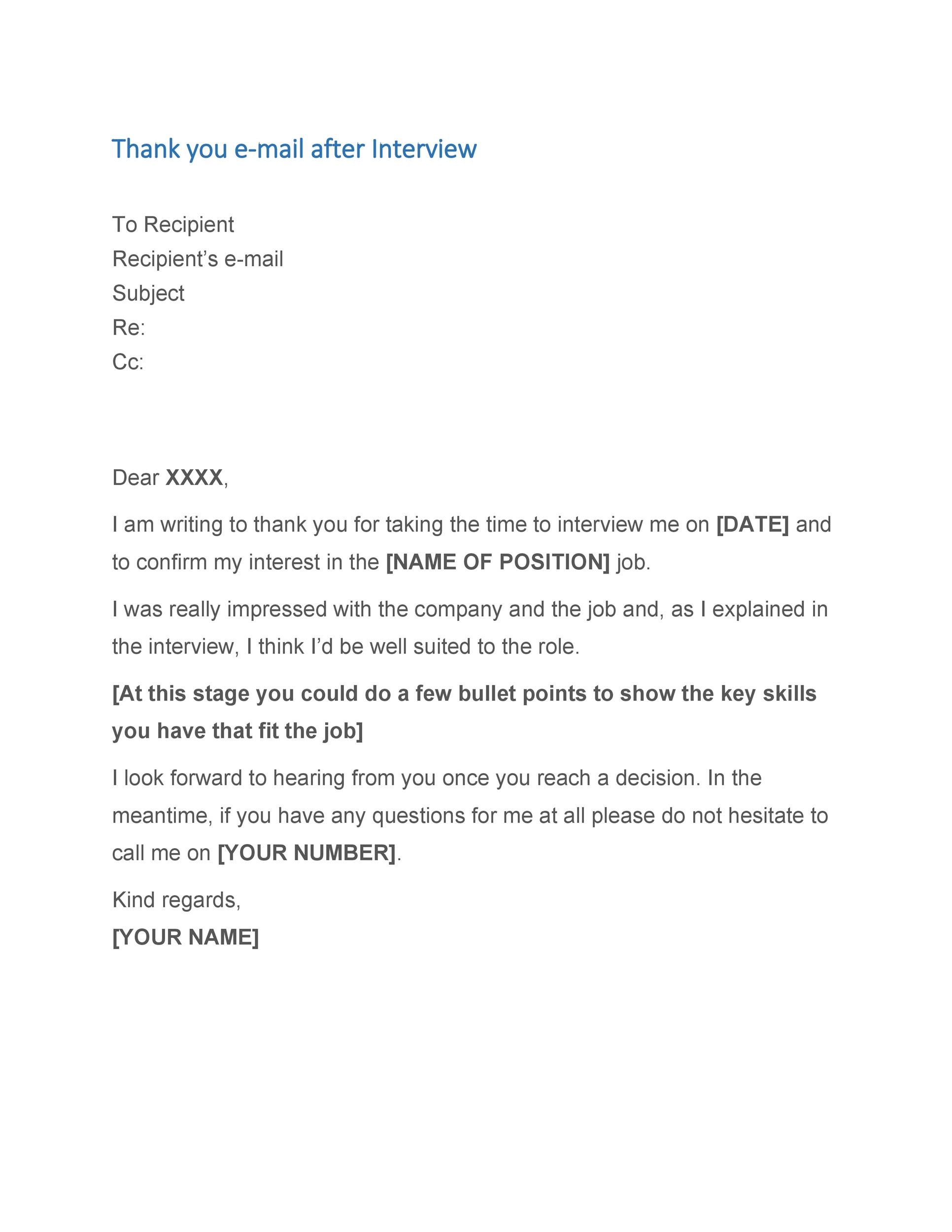 Free Thank you e-mail after Interview Template 37