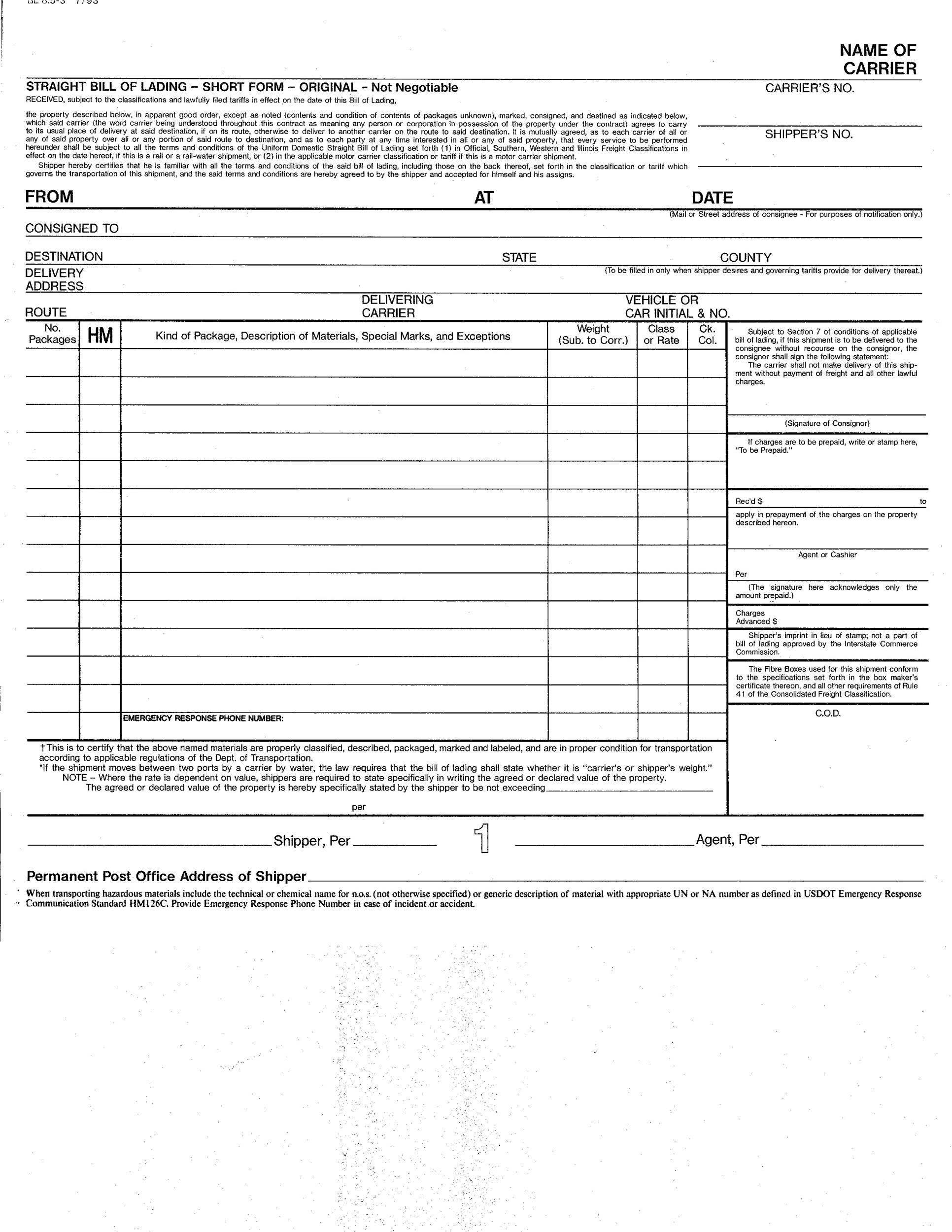 40 Free Bill Of Lading Forms Templates ᐅ Templatelab