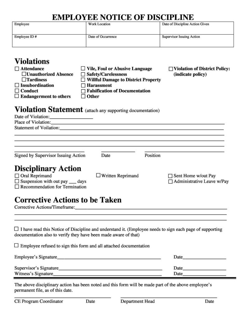 write up form for employees