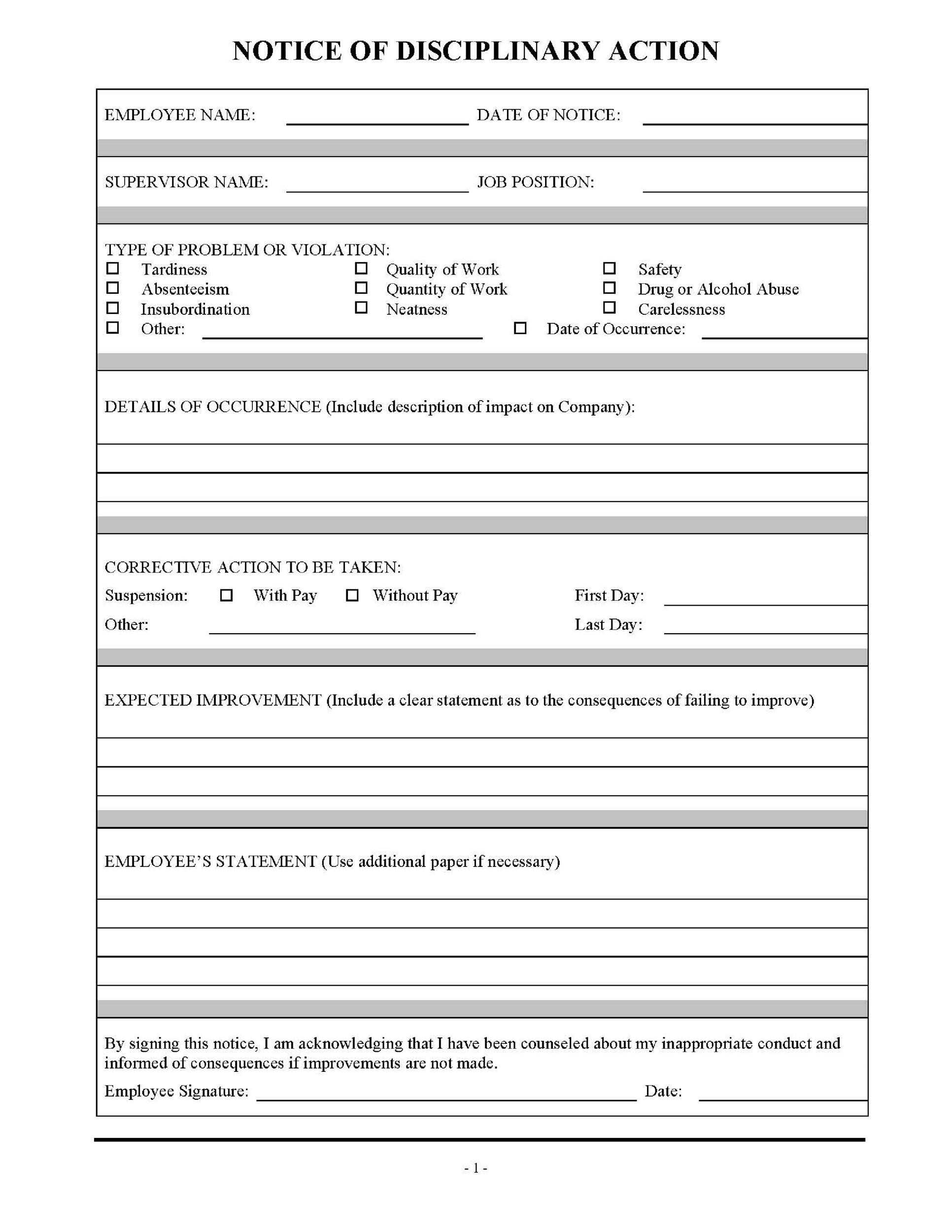 46 Effective Employee Write Up Forms Disciplinary Action Forms Employee write up template microsoft