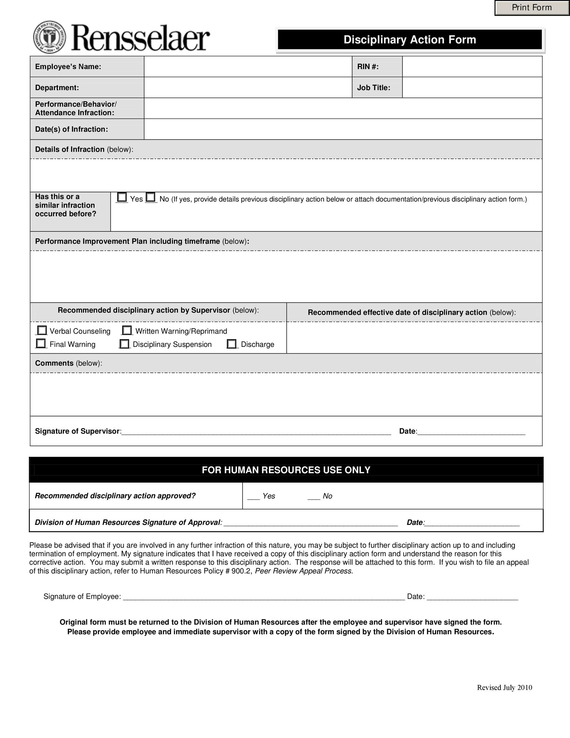 Free Employee write up form 10