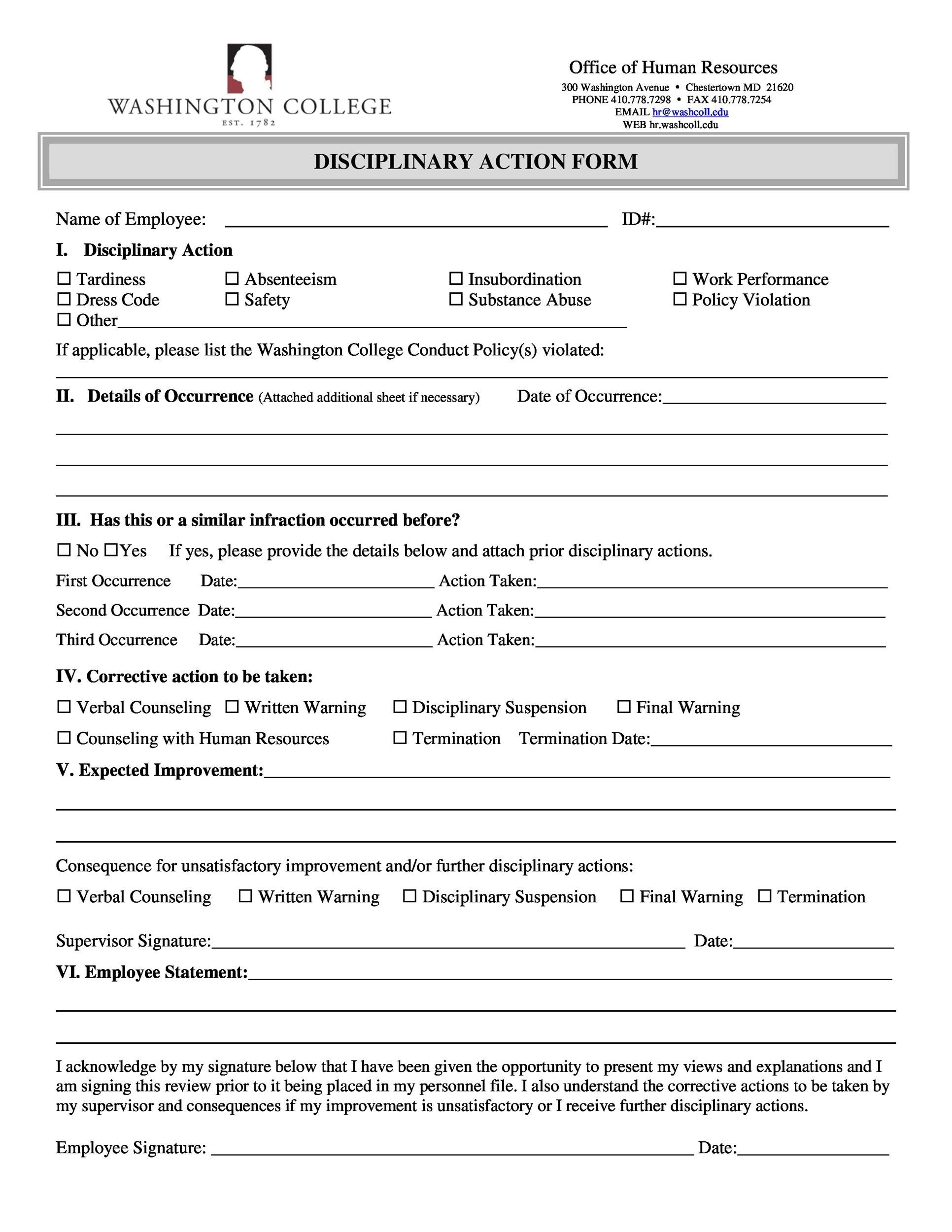 Free Employee write up form 14
