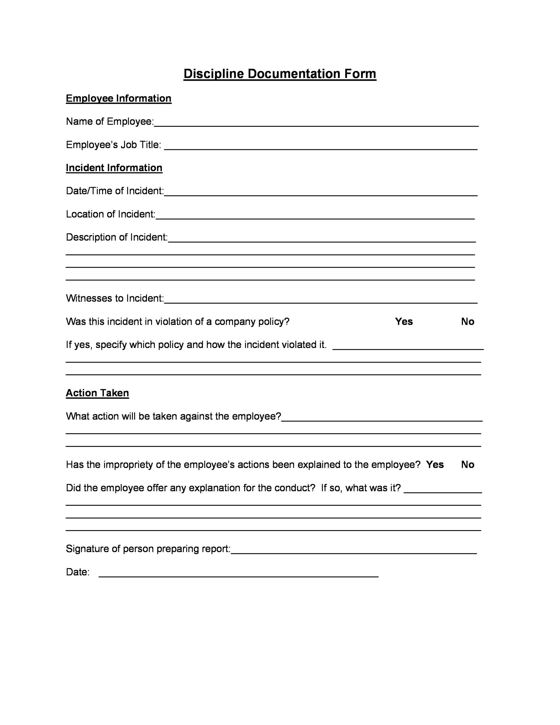 Free Employee write up form 16
