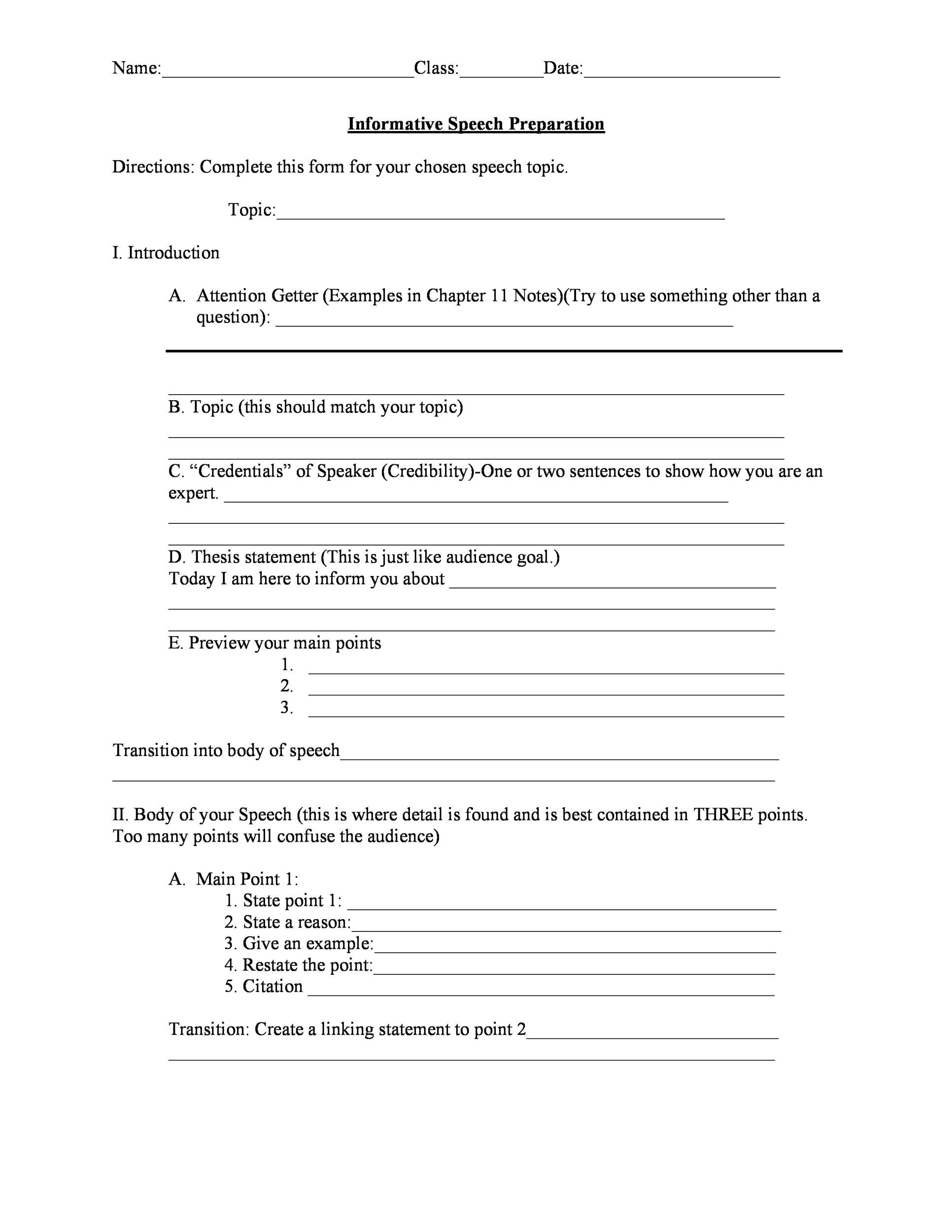 informative speech outline worksheet