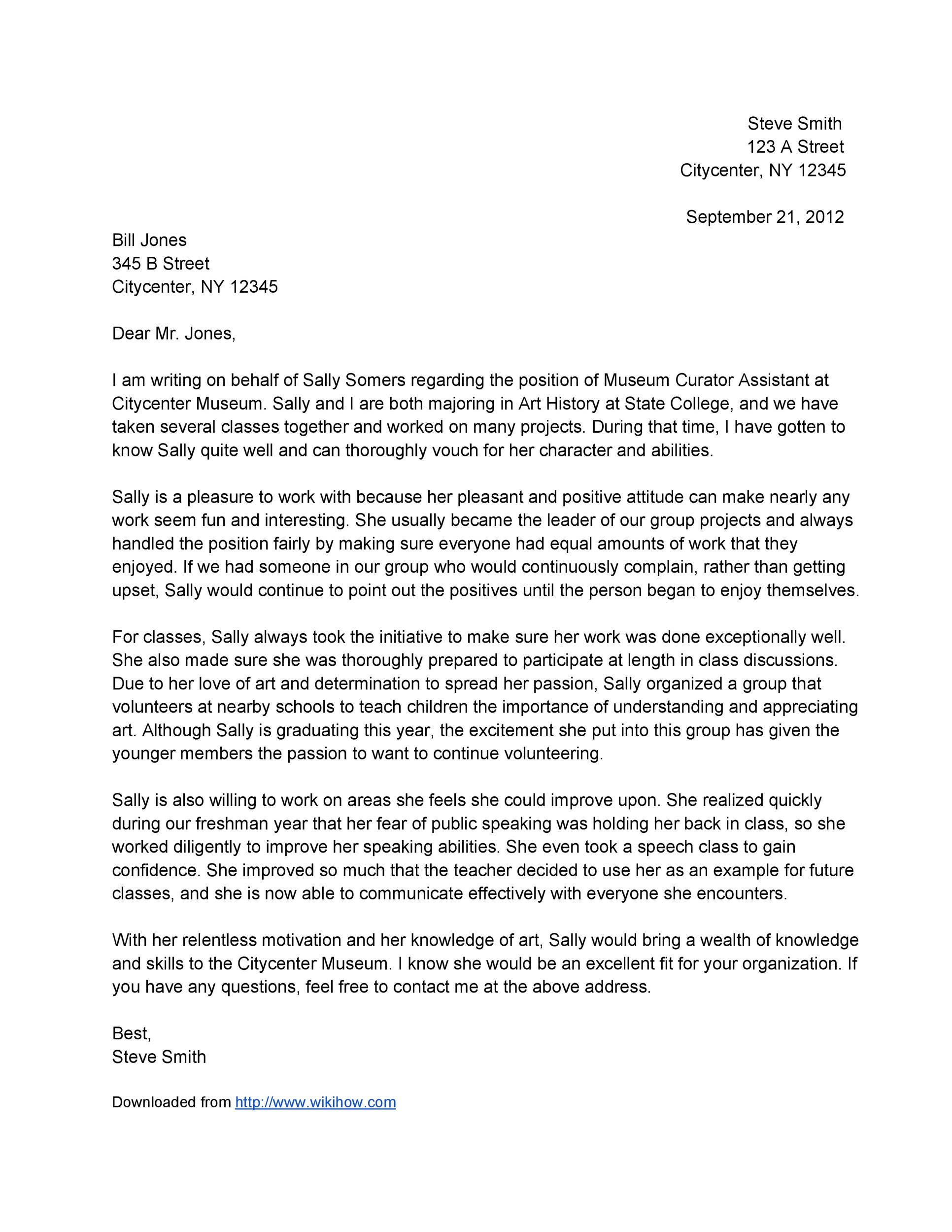 College Letter Of Recommendation from templatelab.com