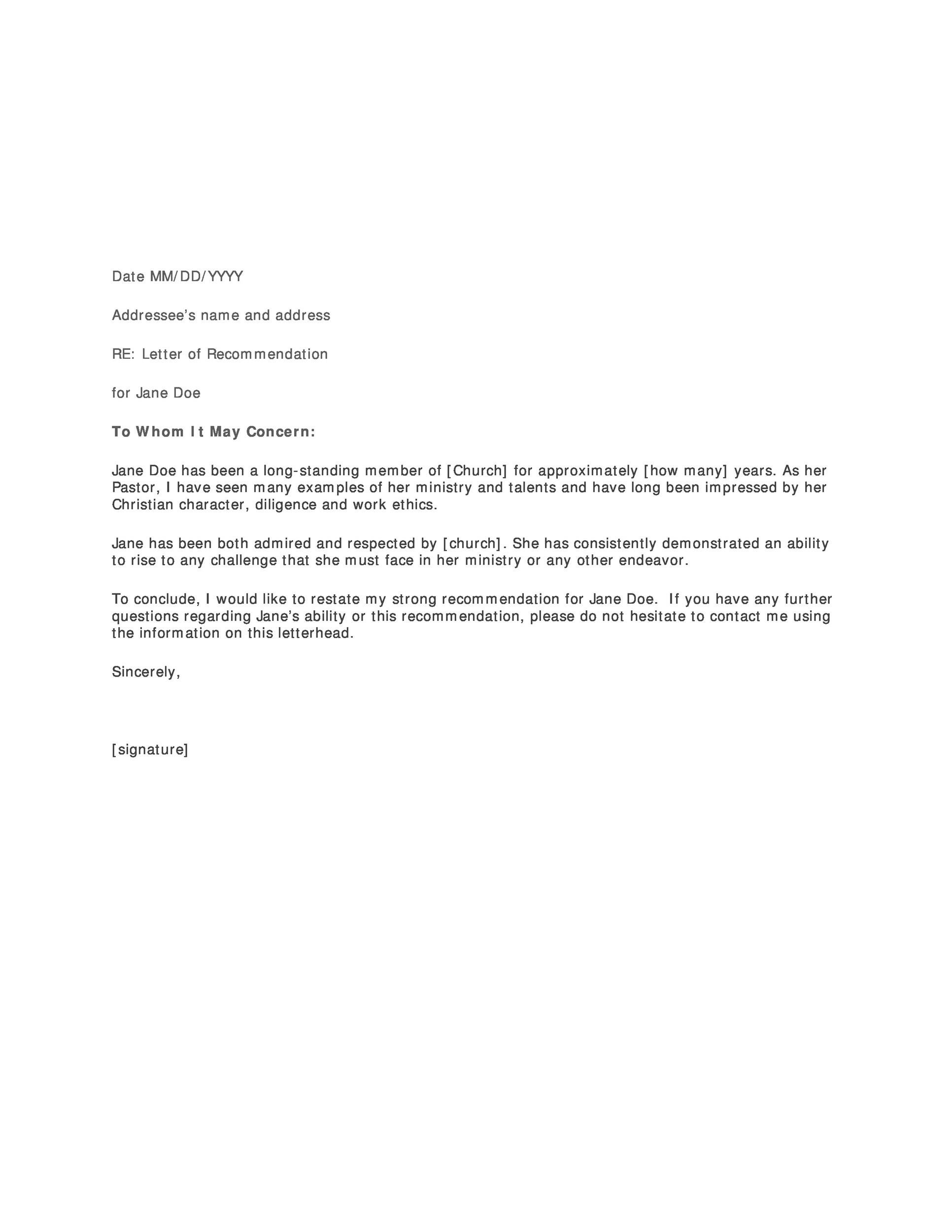 Professional Letter Of Recommendation Template Free