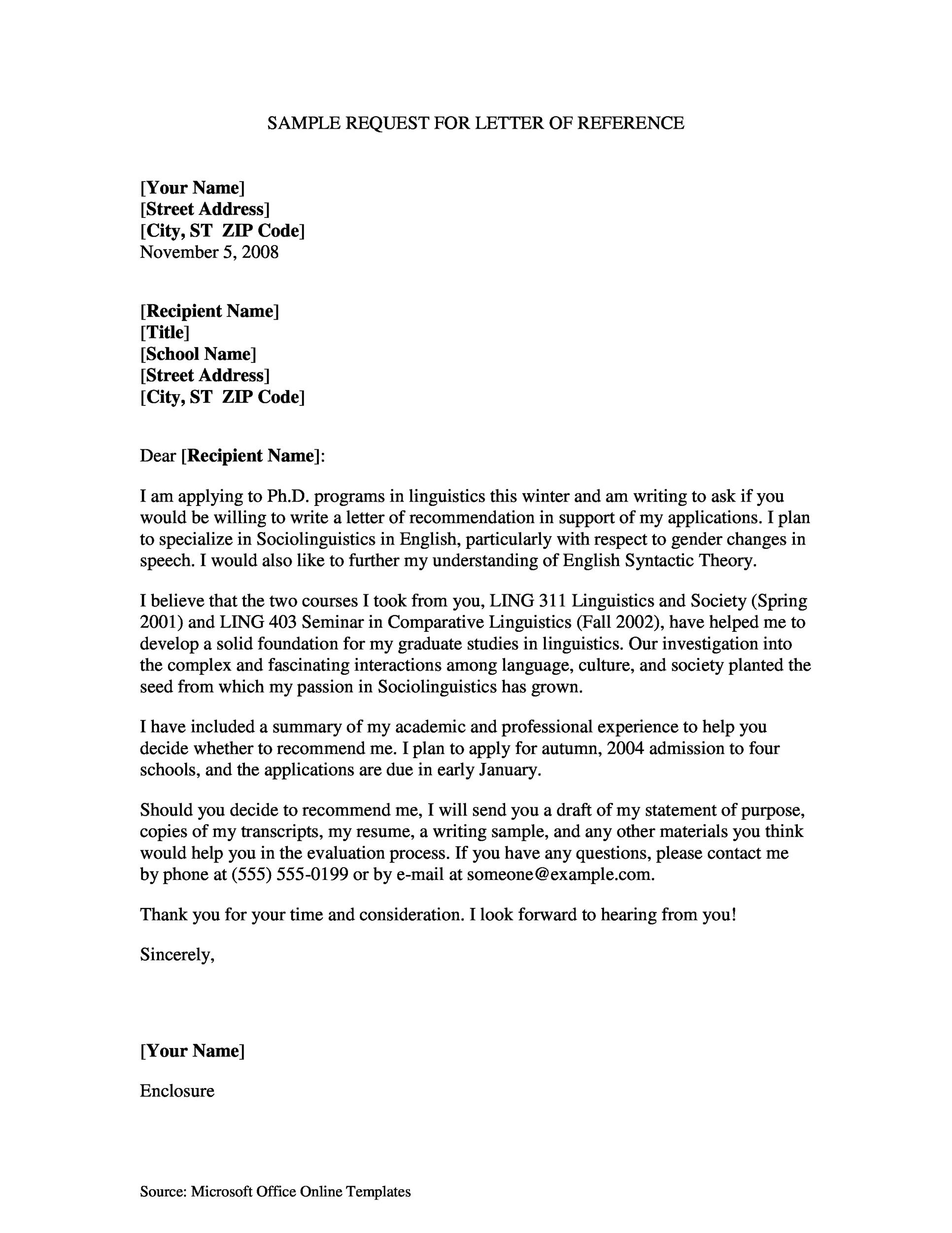 Generic Reference Letter Template