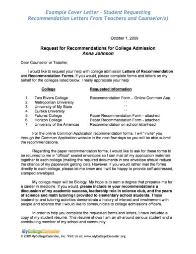 Letter of Recommendations