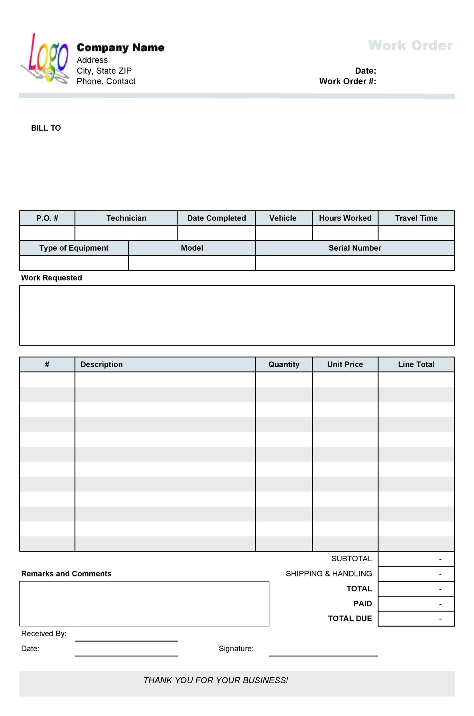 40  Order Form Templates work order / change order   MORE