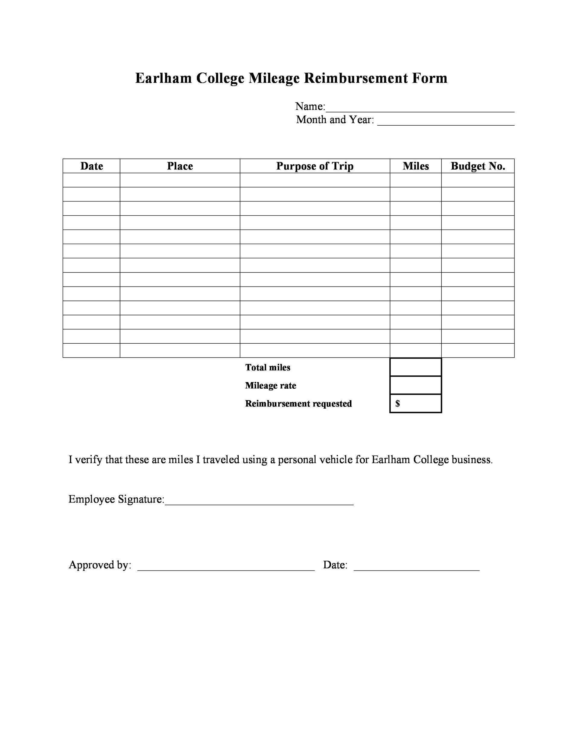 Mileage Reimbursement Form Template Excel Templates