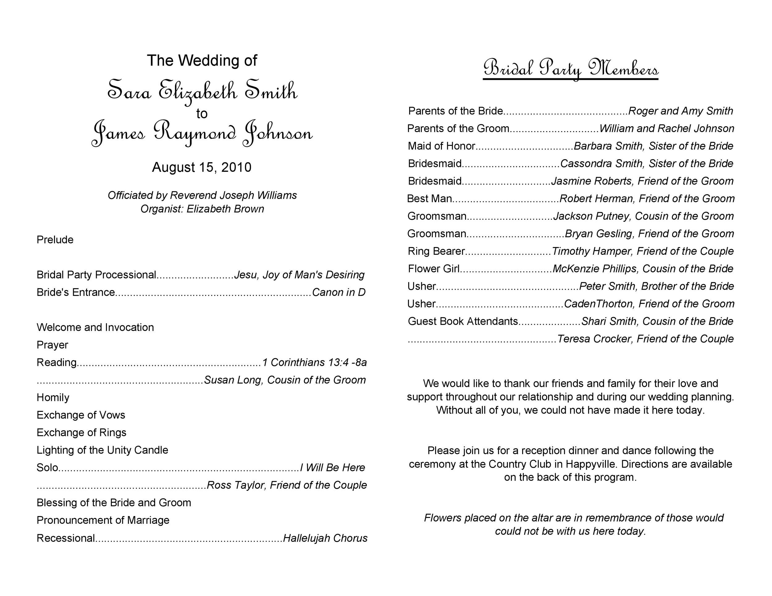 37 Printable Wedding Program Examples Templates ᐅ Templatelab