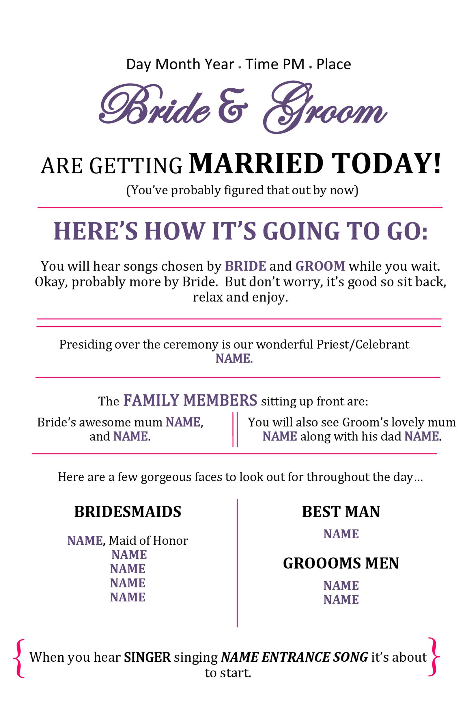 37 Printable Wedding Program Examples Templates ᐅ Templatelab