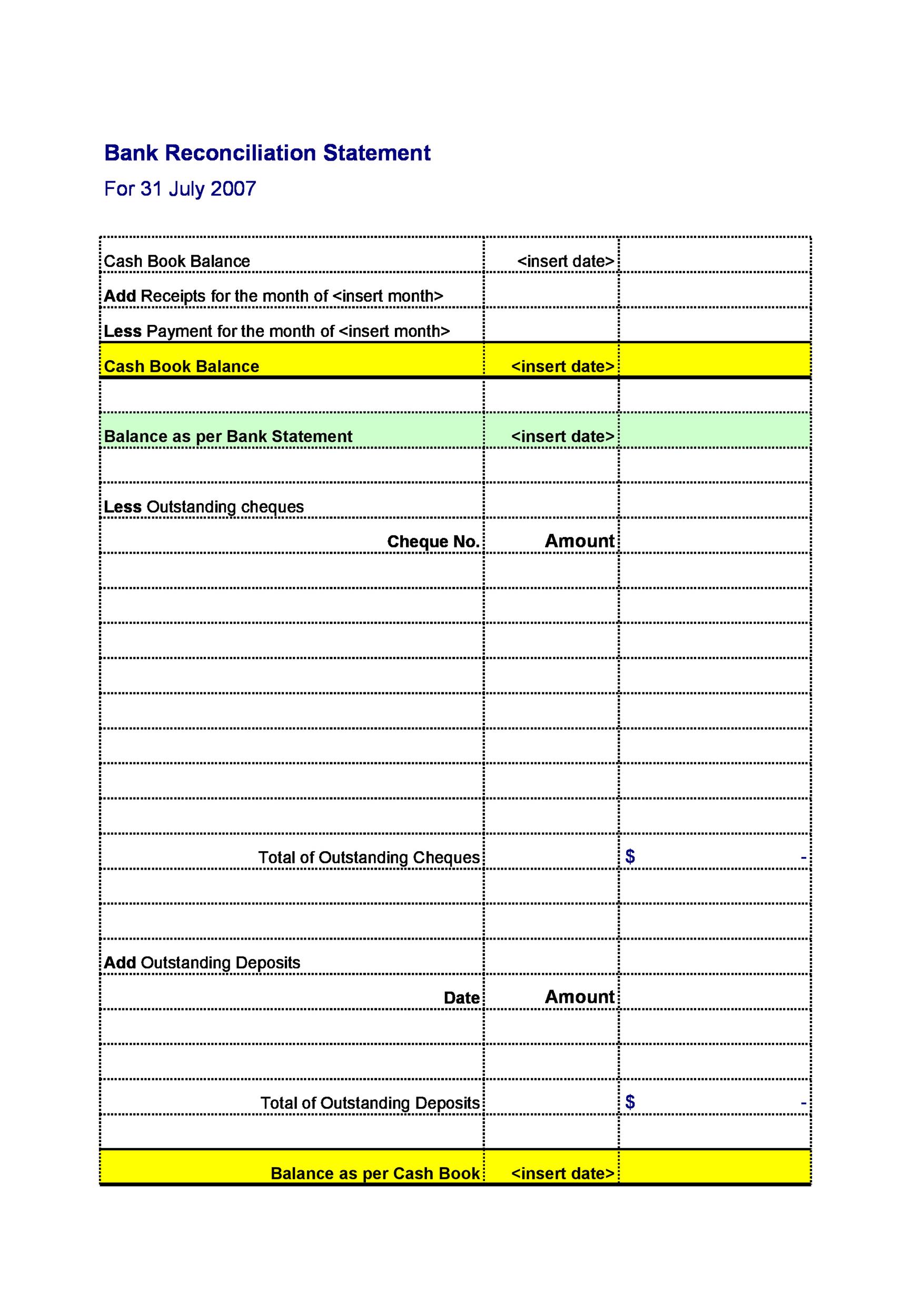 Free Bank Reconciliation Sheet Templates Printable Samples Hot Sex Picture 5825