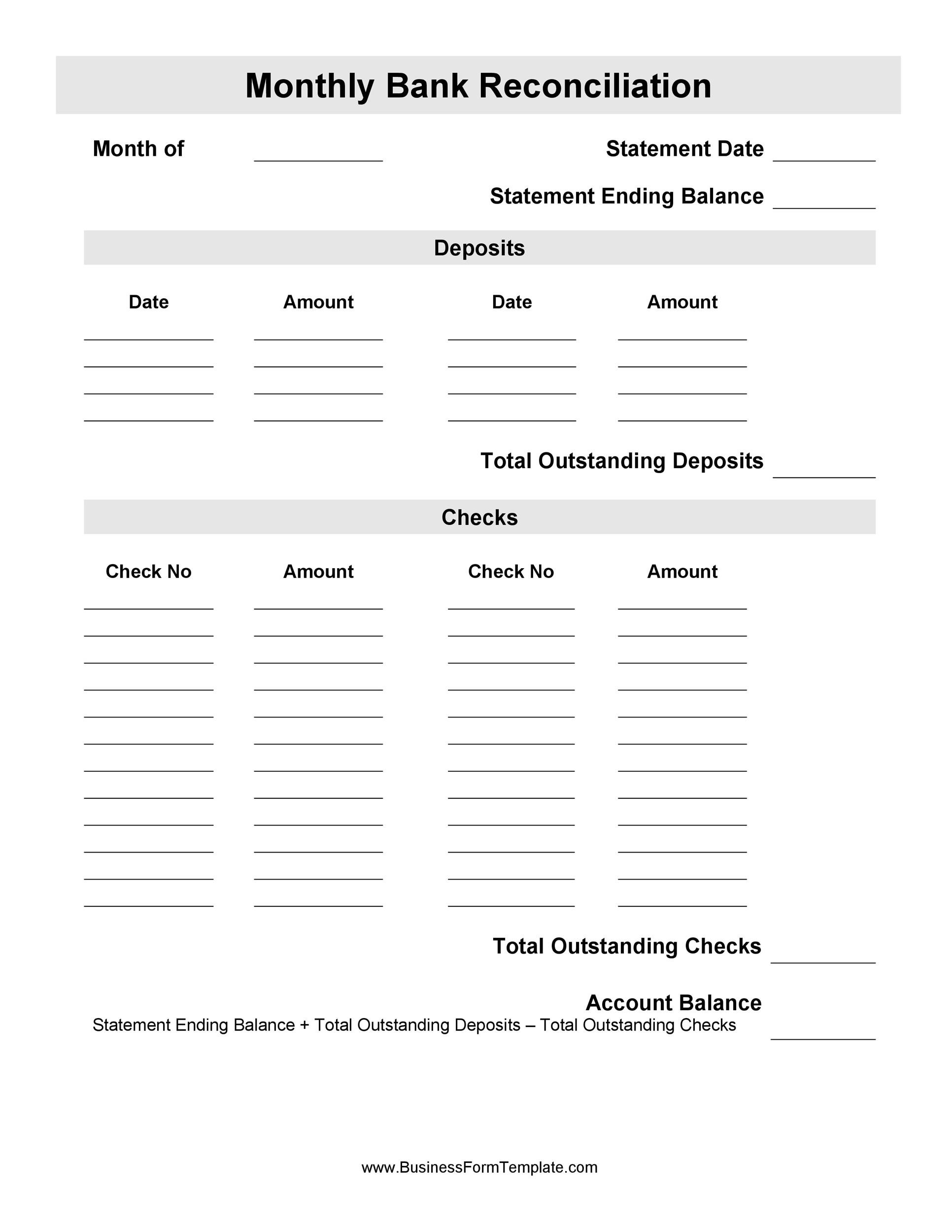 Free Bank Reconciliation Template 40