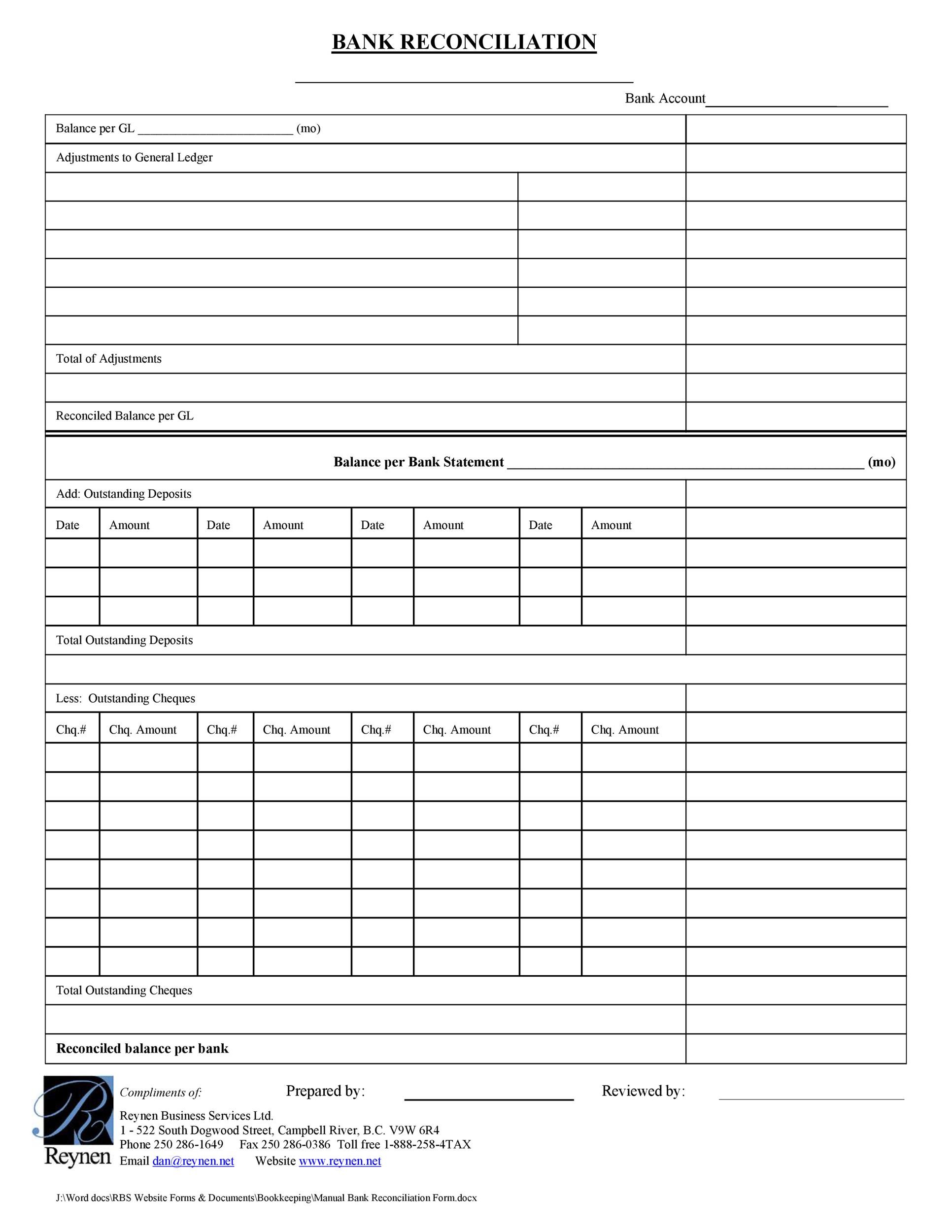 Free Bank Reconciliation Template 42
