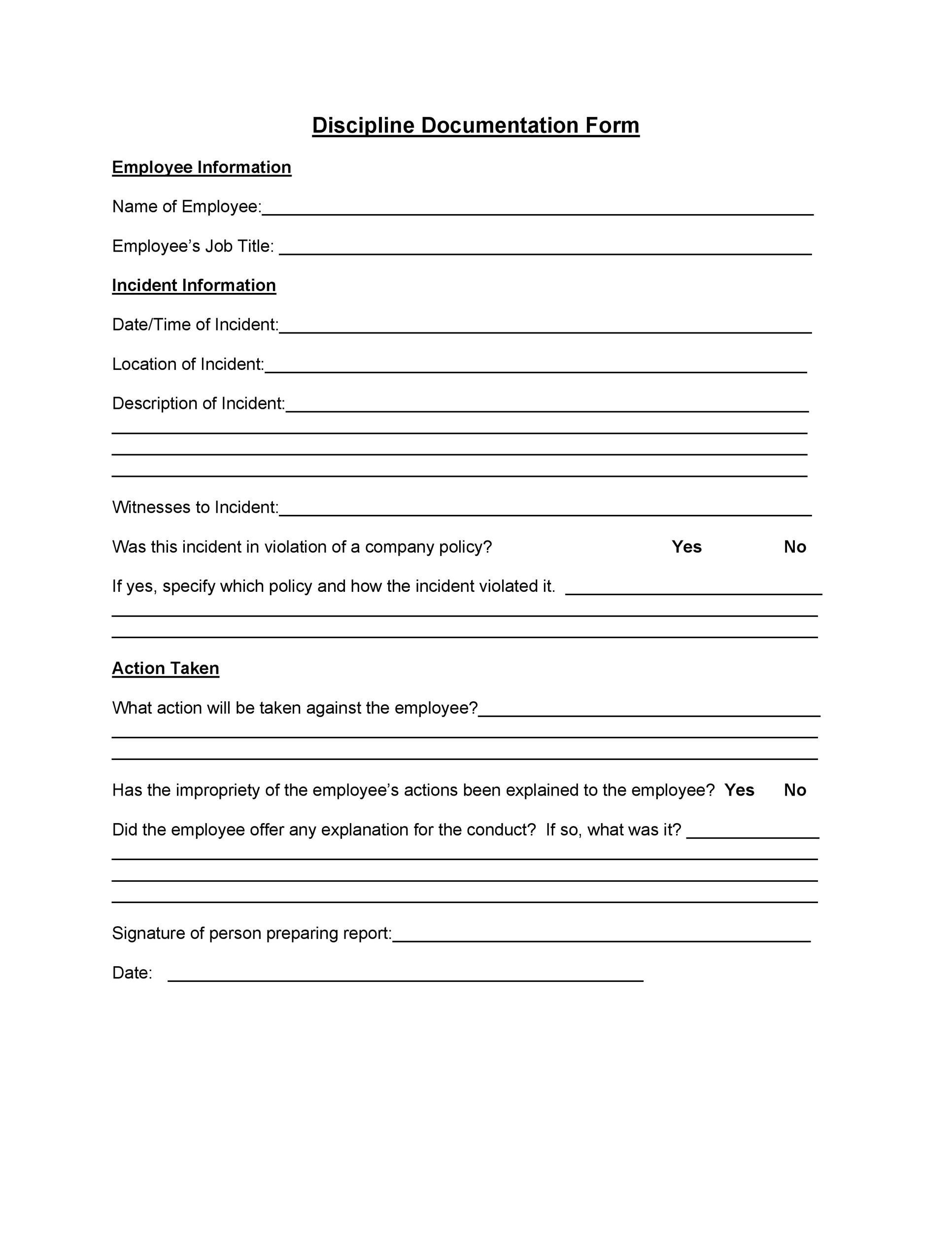 Disciplinary Action Form Template