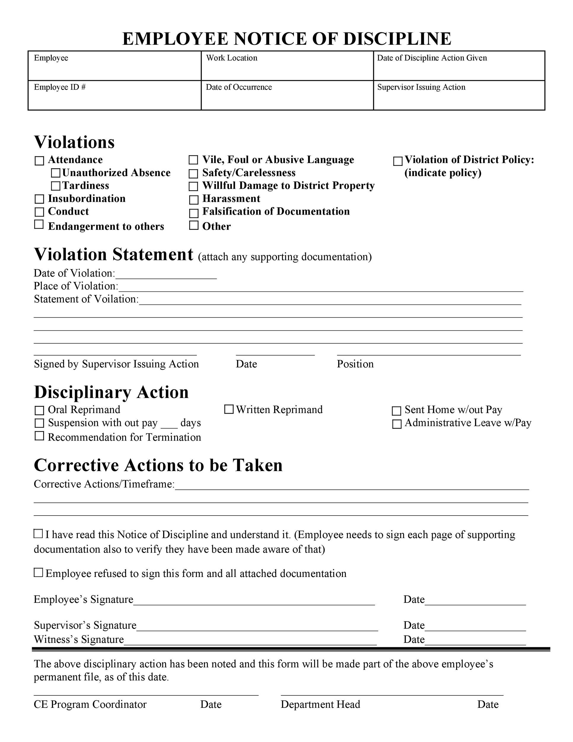 Free Disciplinary Action Form 07