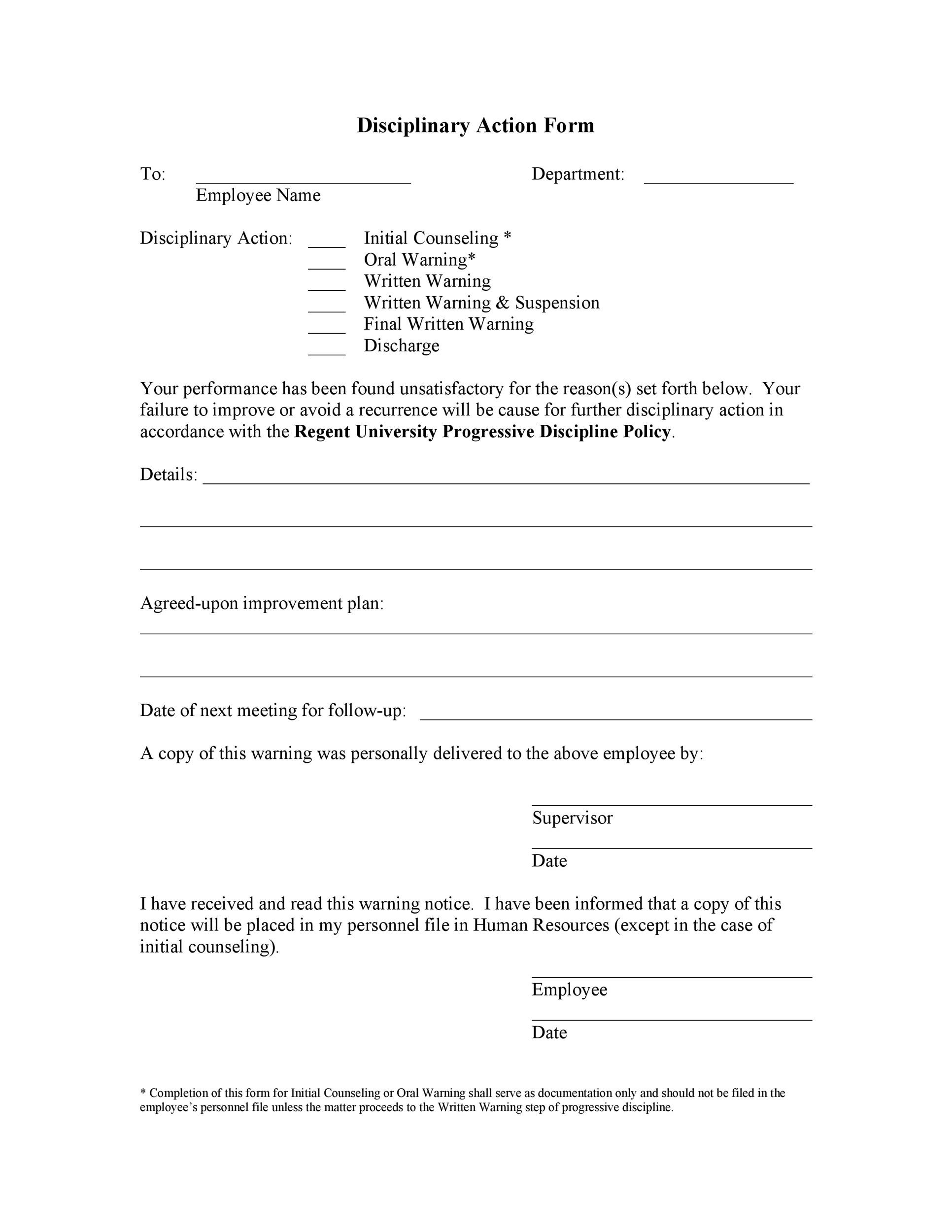 Free Disciplinary Action Form 11