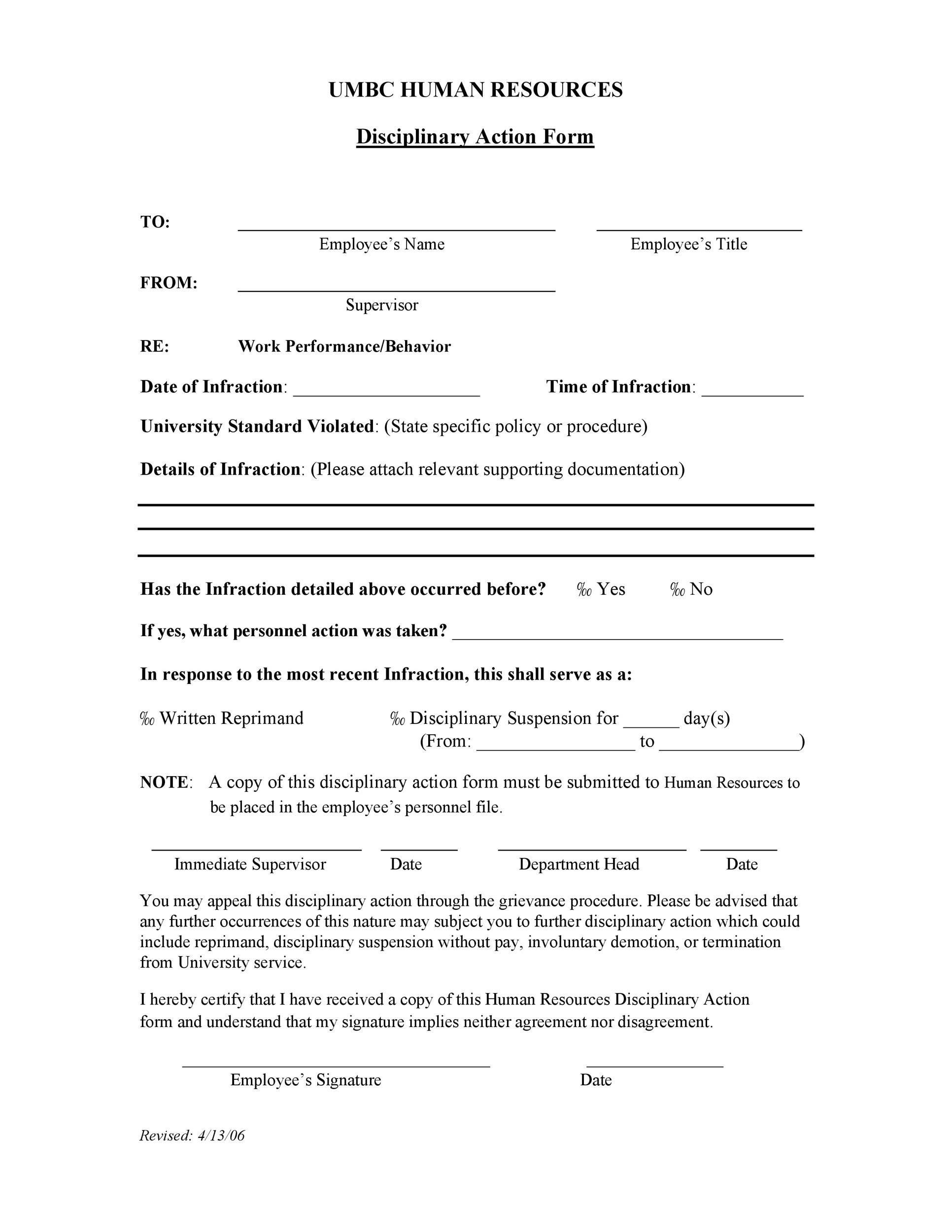 Free Disciplinary Action Form 17
