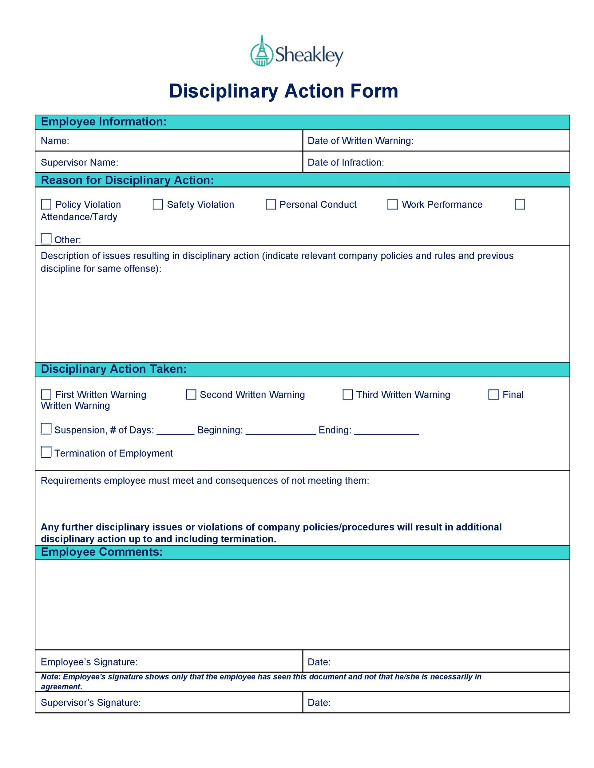 Free Disciplinary Action Form 22