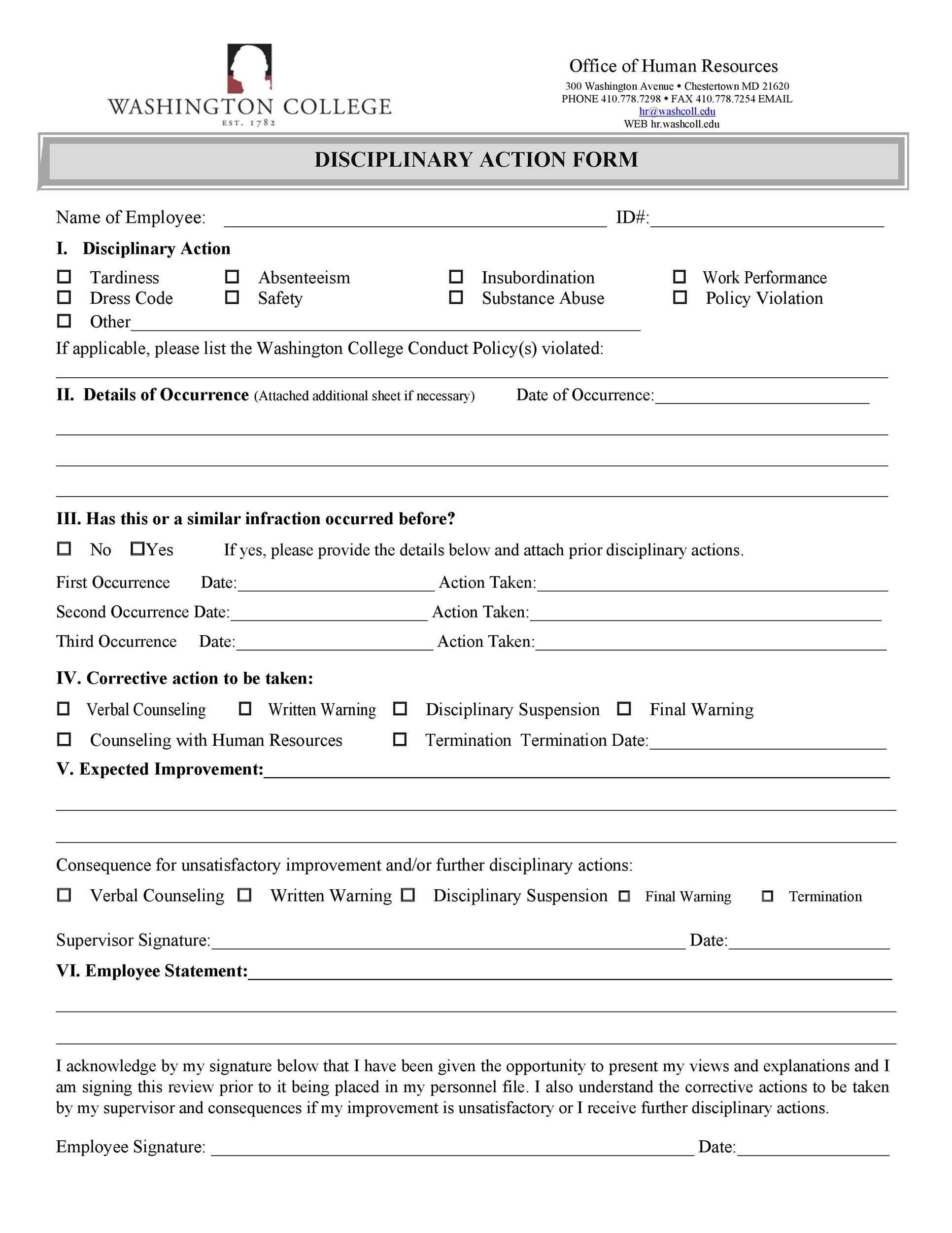 40 Employee Disciplinary Action Forms Template Lab