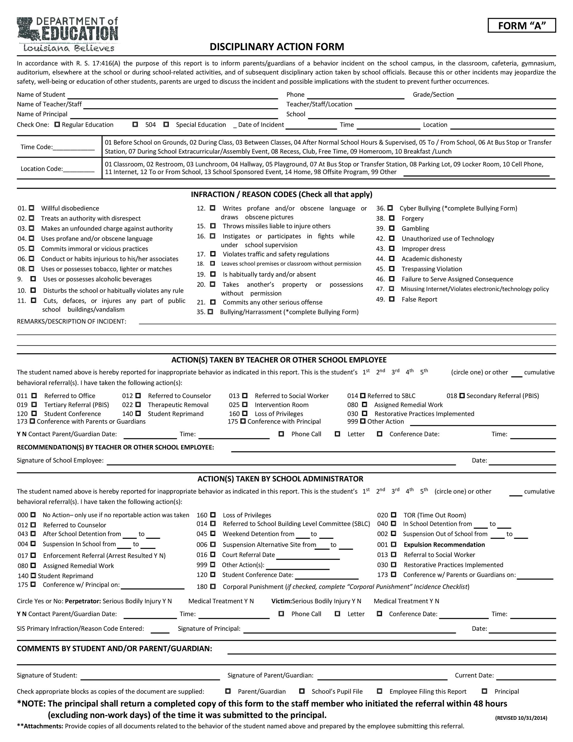 Free Disciplinary Action Form 39
