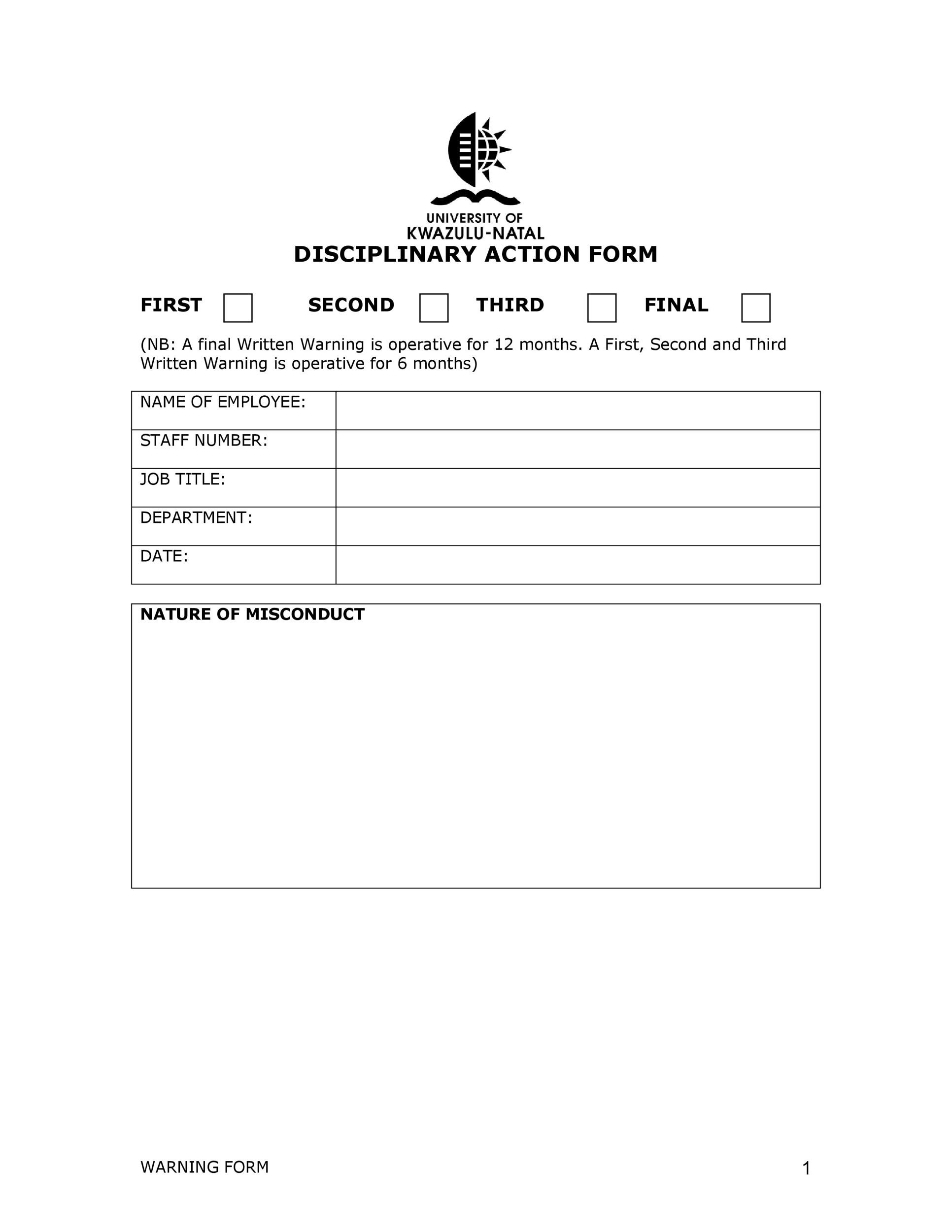Free Disciplinary Action Form 40