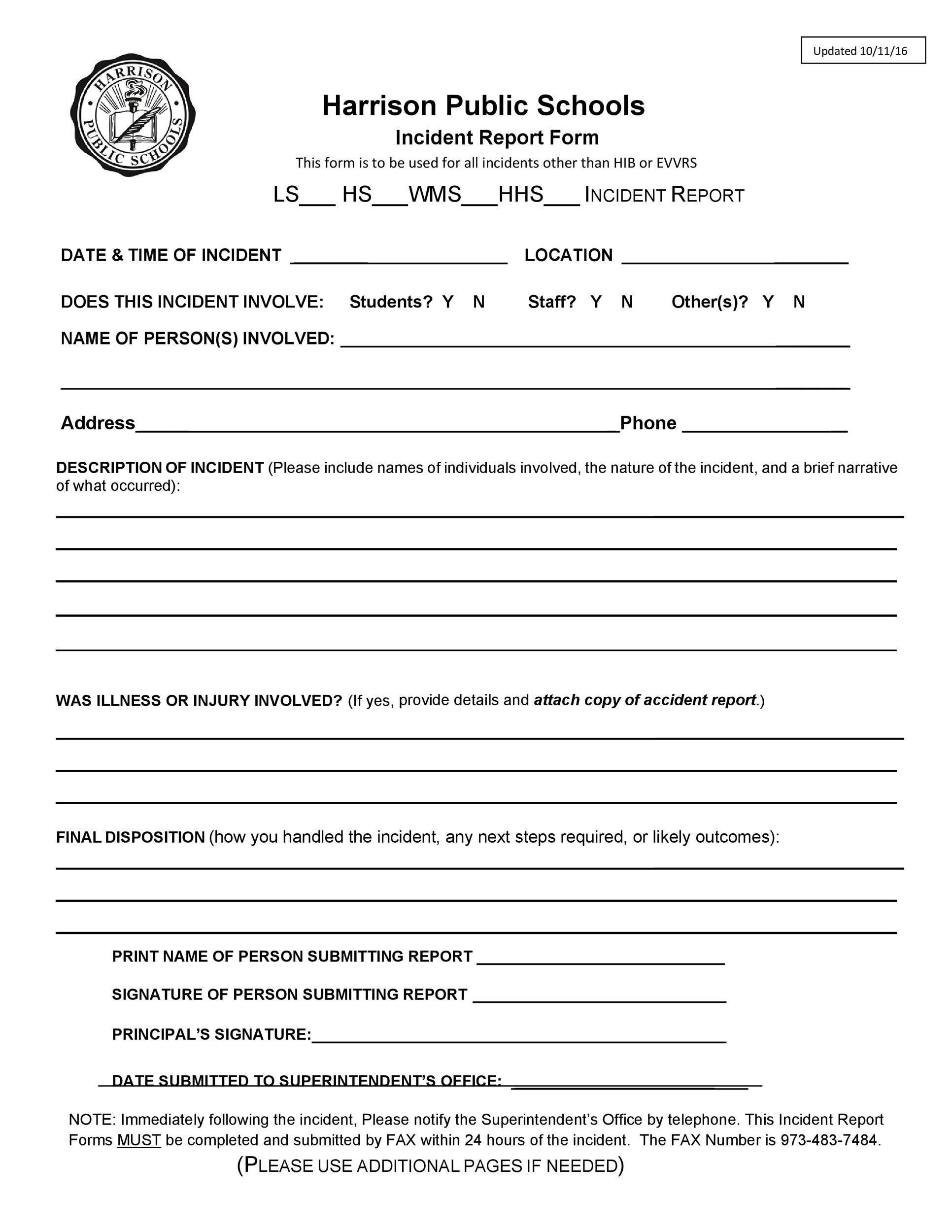 Internal Incident Report Template