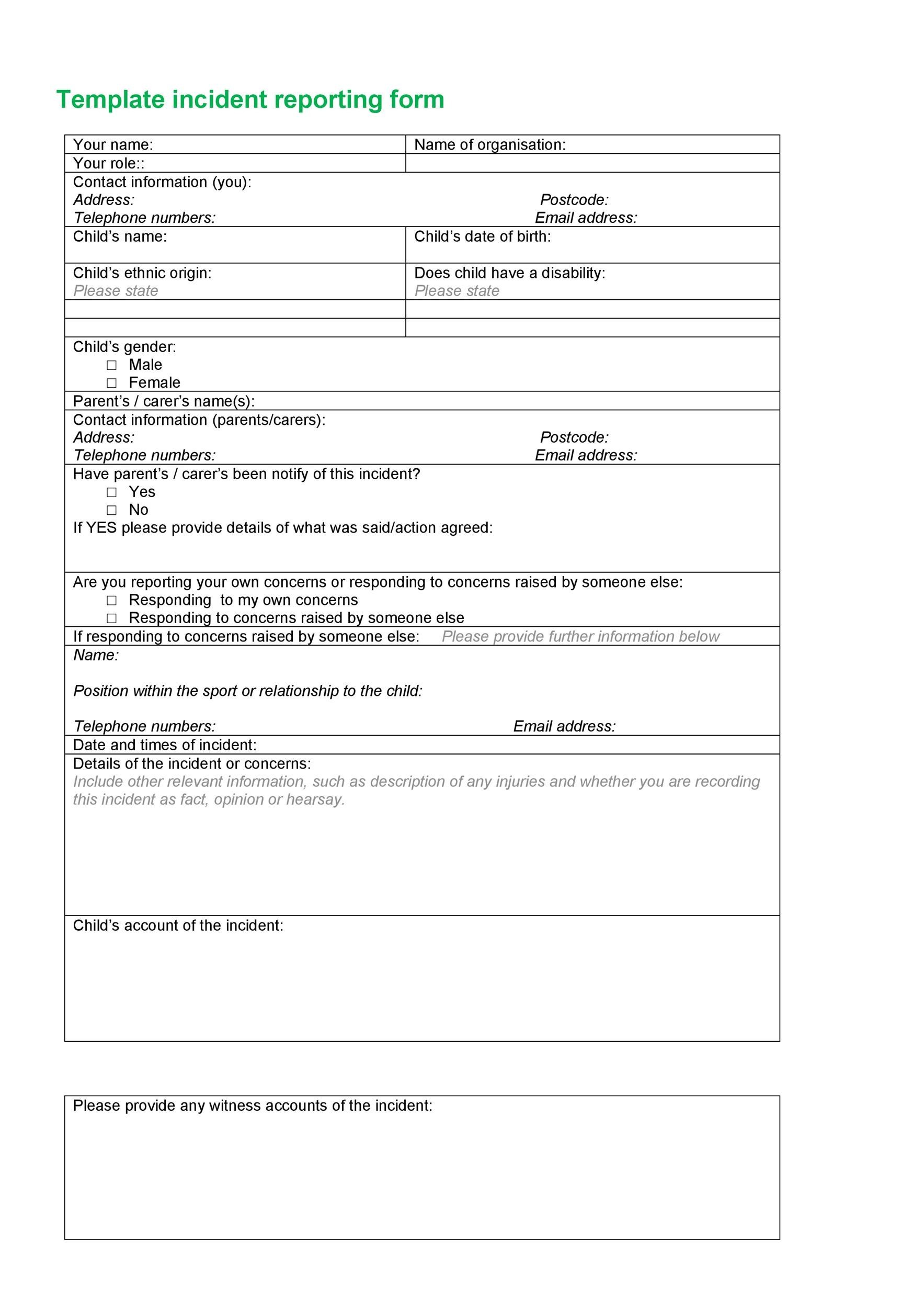 Free Incident Report Template 33