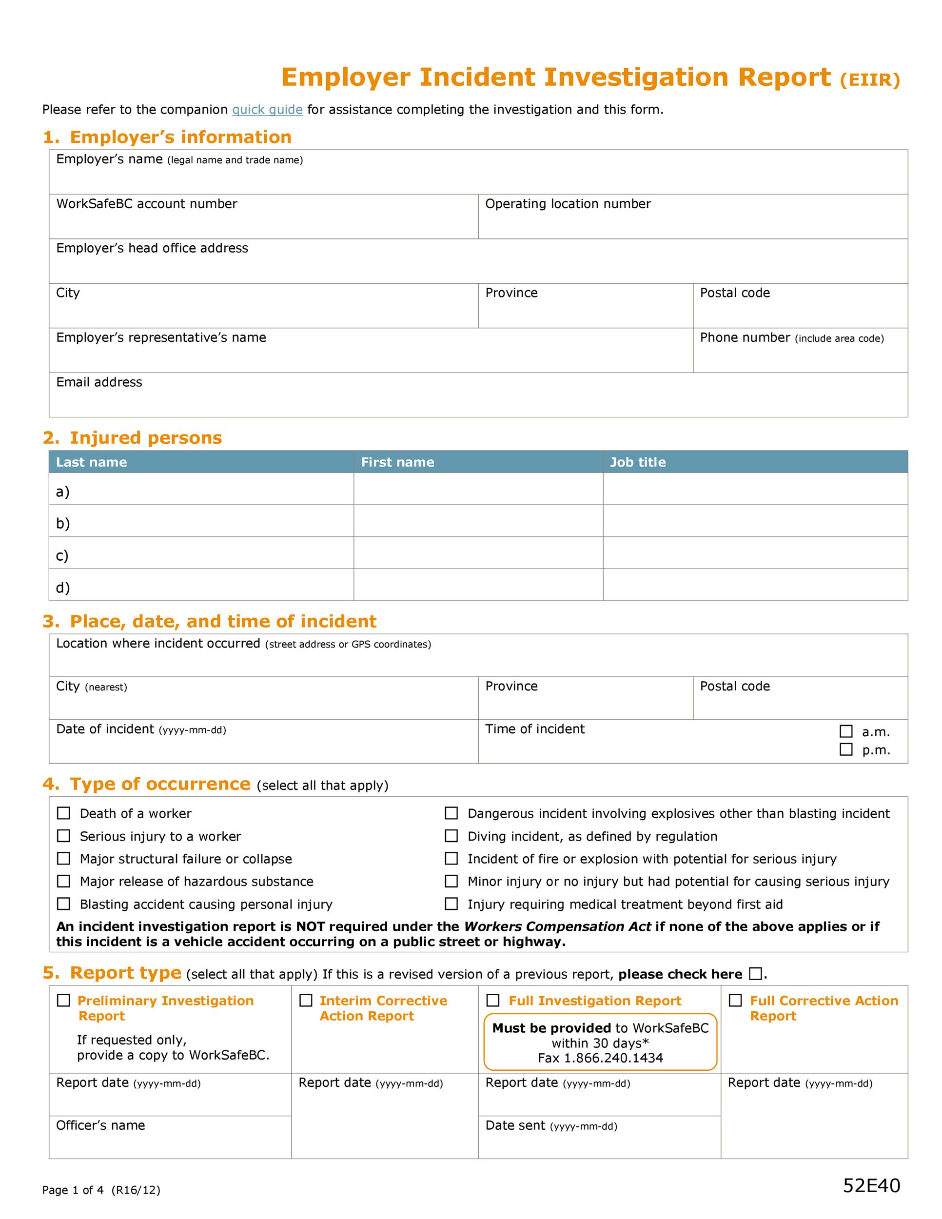 Free Incident Report Template 38