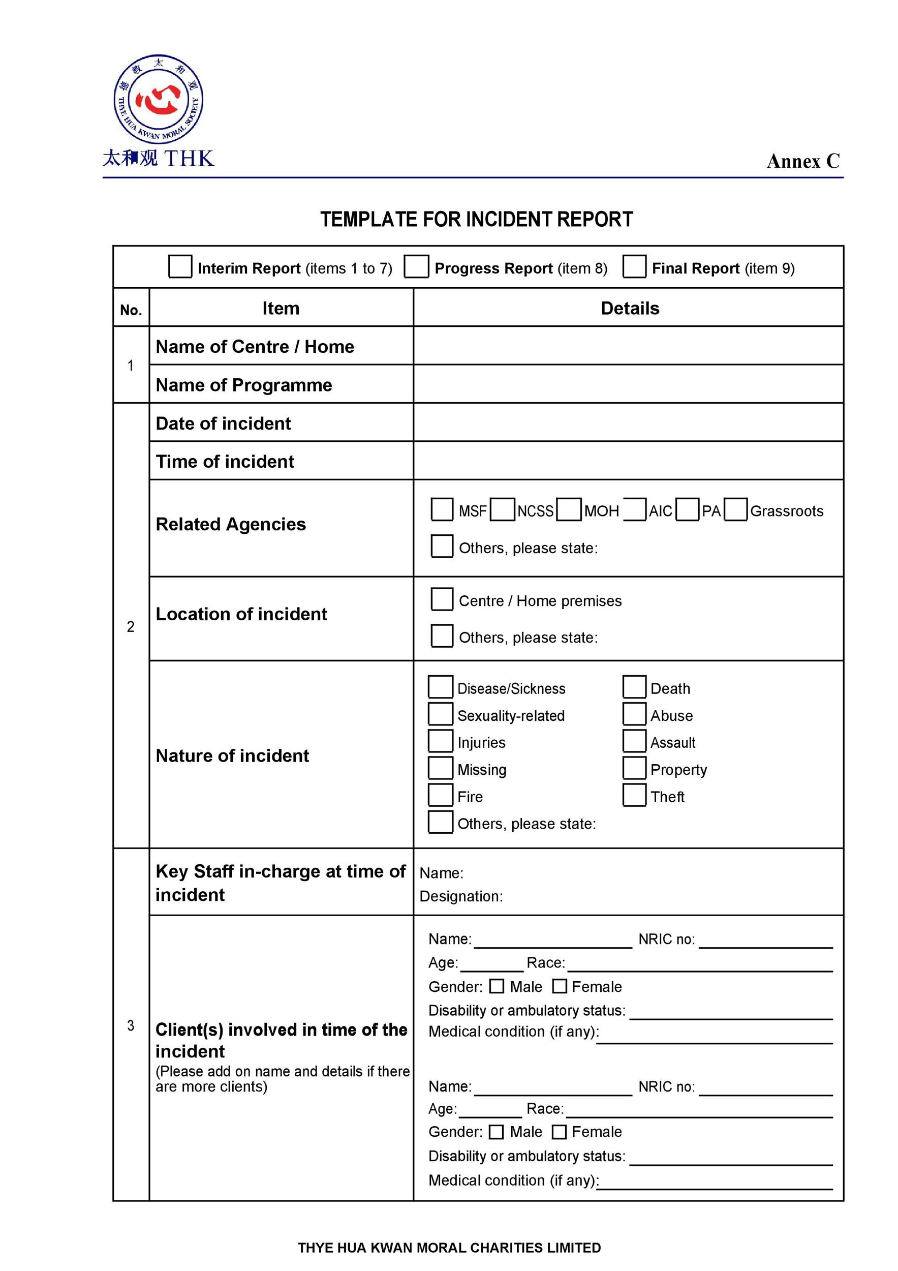 Free Incident Report Template 53