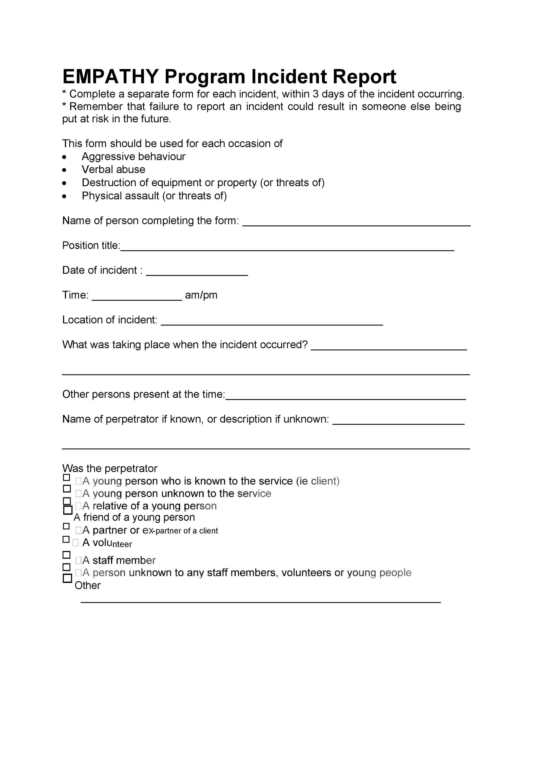 Free Incident Report Template 58