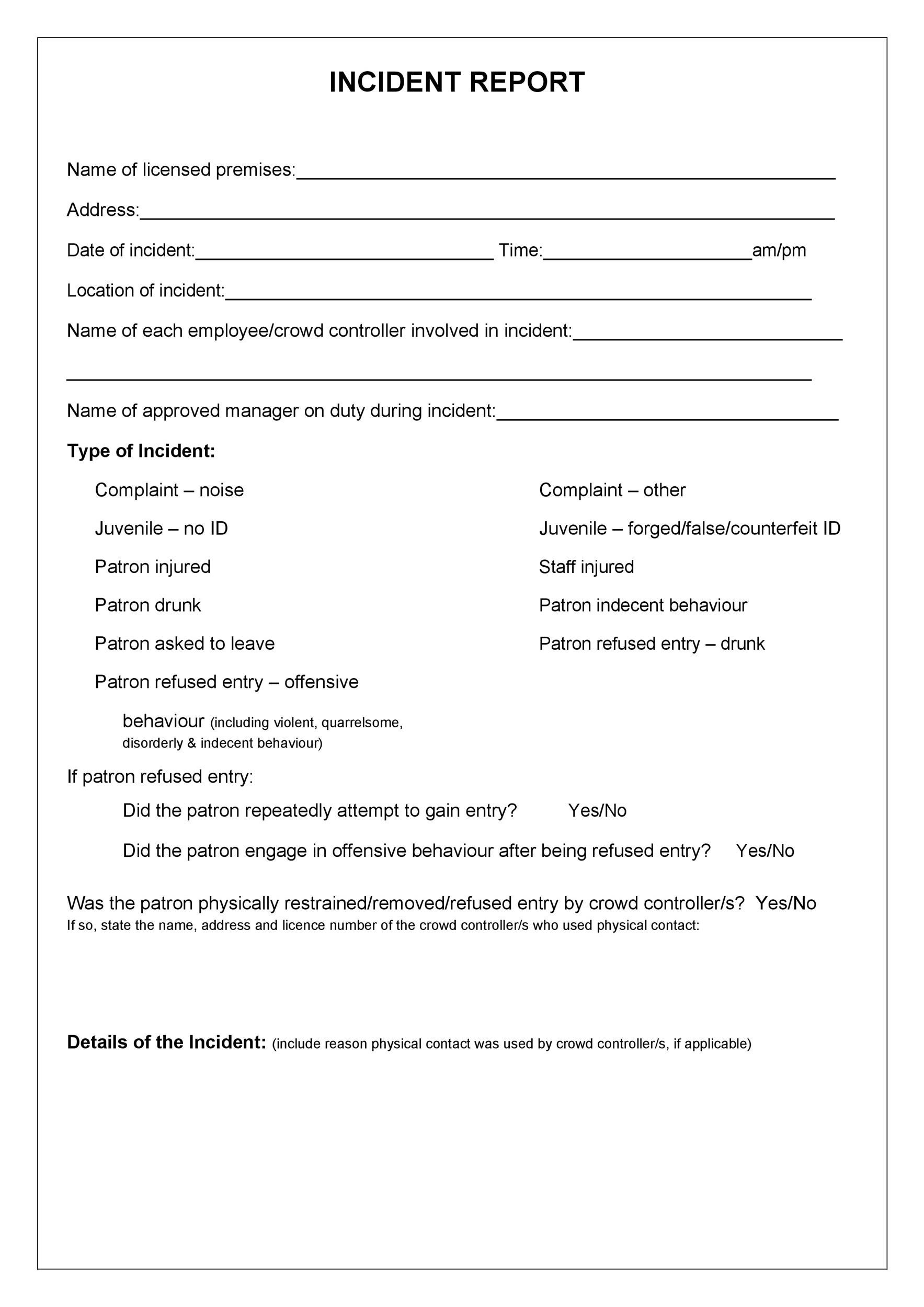 Free Incident Report Template 59