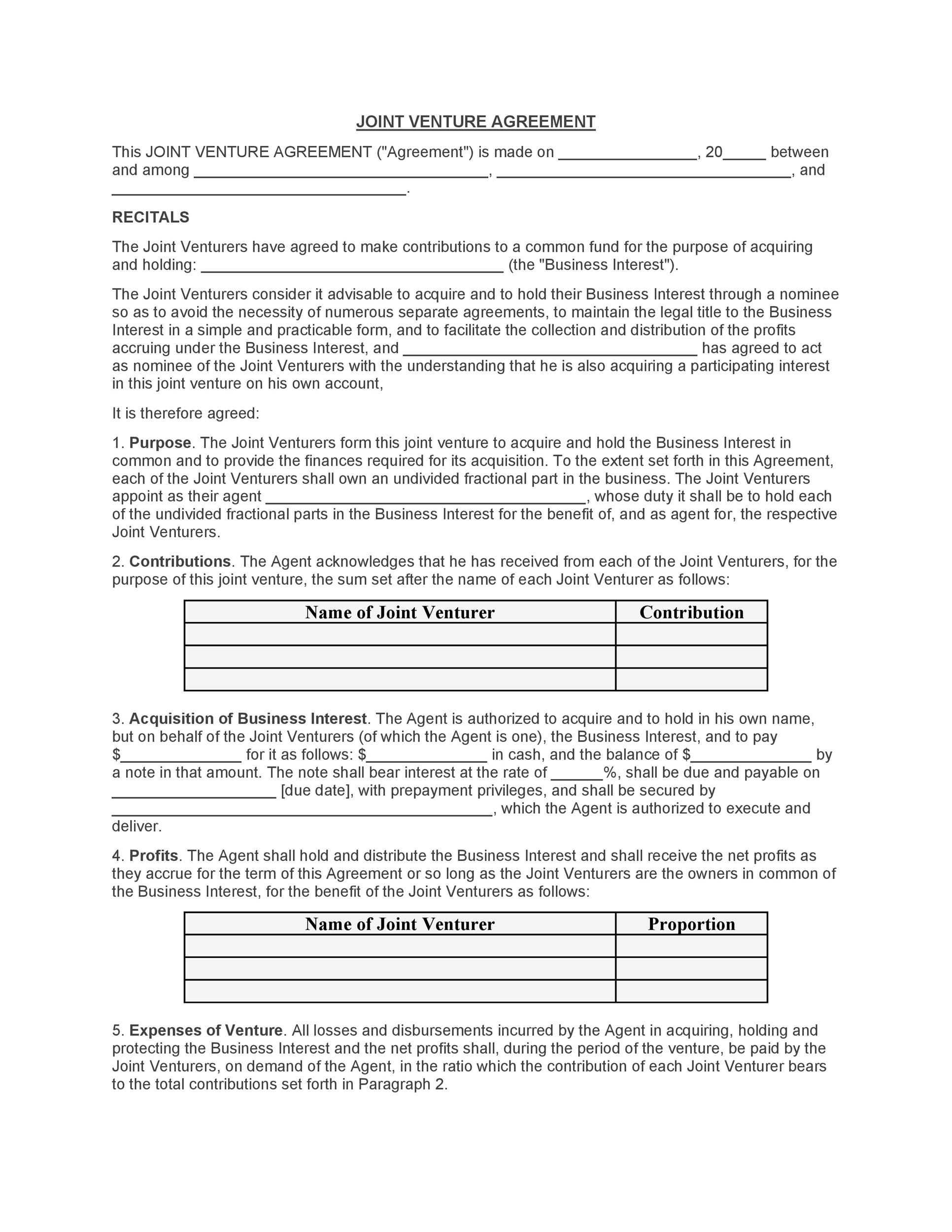 Free Joint Venture Agreement Template 02