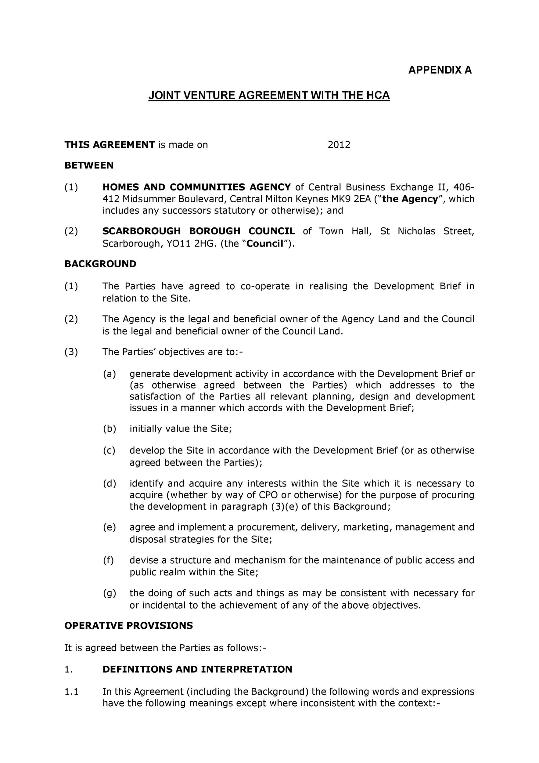 Free Simple Joint Venture Agreement Template