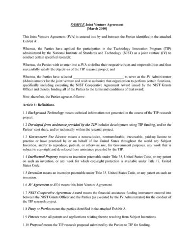 joint venture agreement template