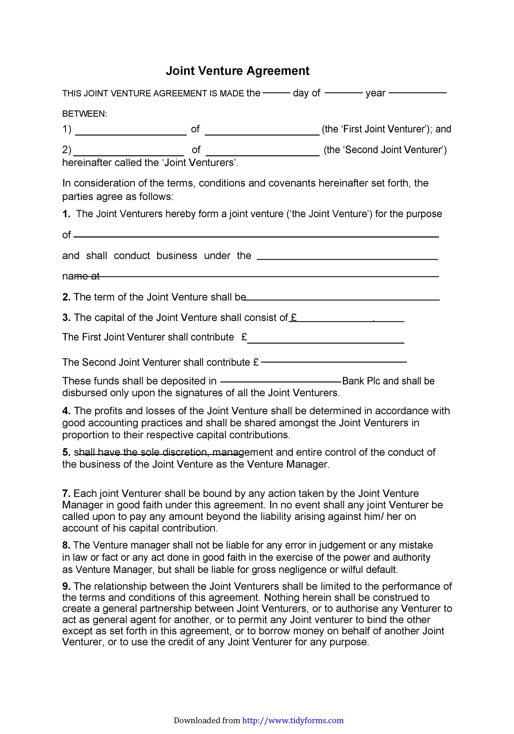 Free Joint Venture Agreement Template 20