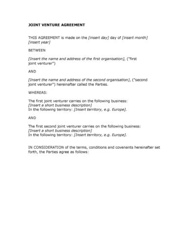 53 Simple Joint Venture Agreement Templates [PDF, DOC] ᐅ TemplateLab